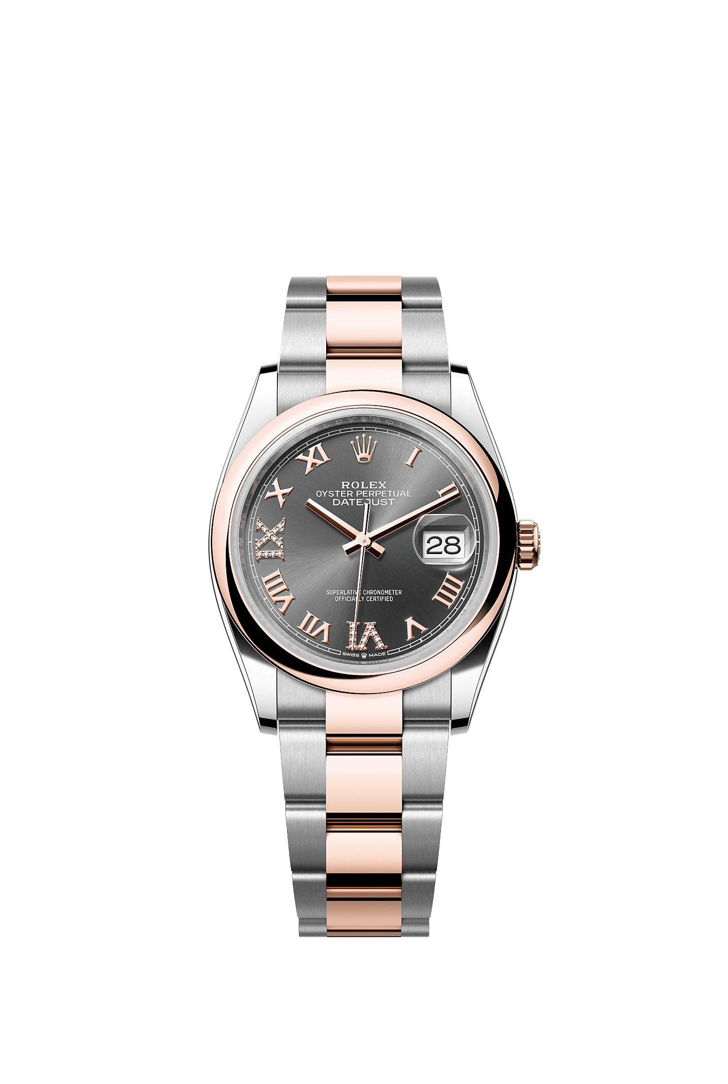 Datejust 36, Oyster, 36 mm, Oystersteel and Everose gold, Dial : Slate set with diamonds, Rolex