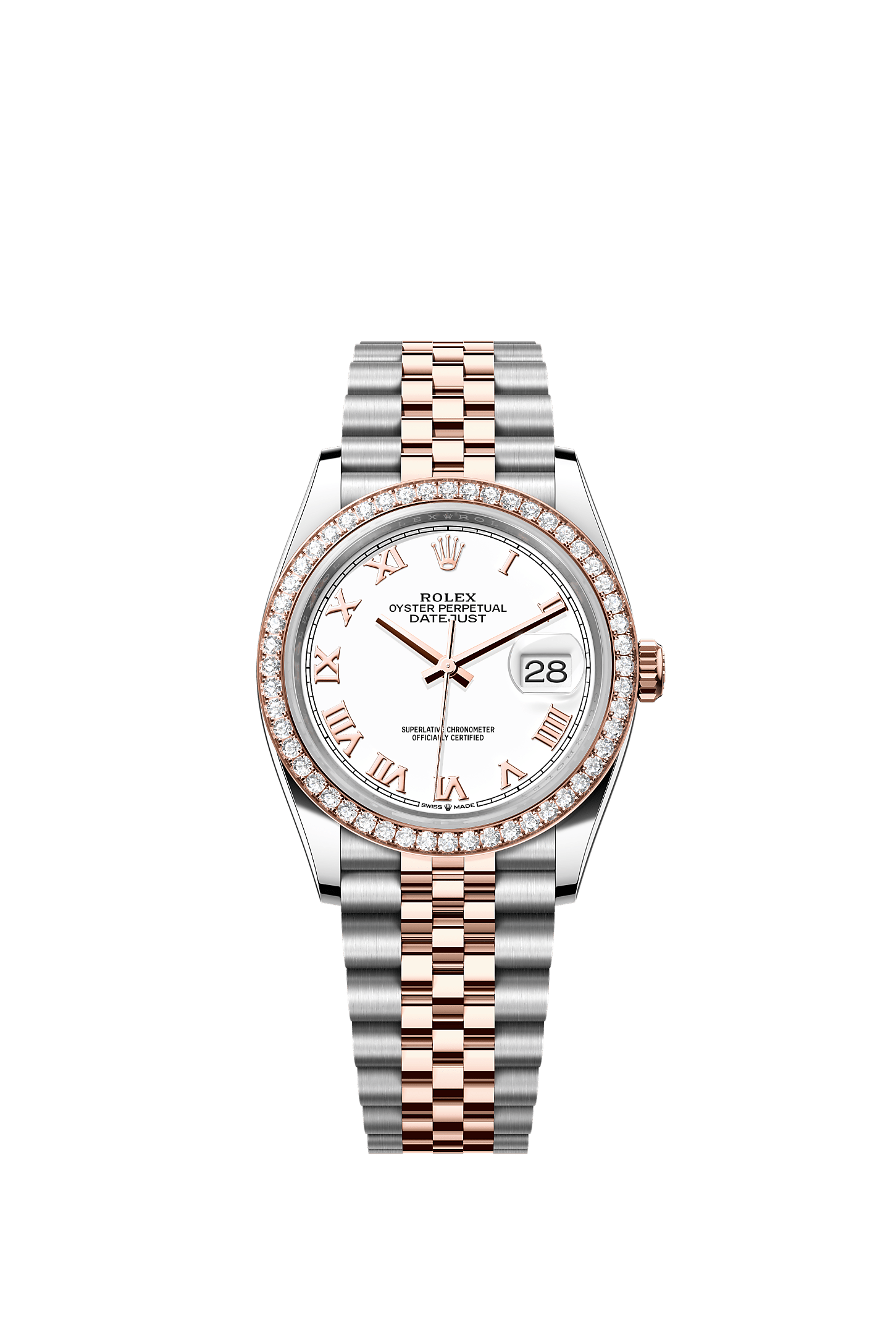 Datejust 36, Oyster, 36 mm, Oystersteel, Everose gold and diamonds, Dial : White, Rolex