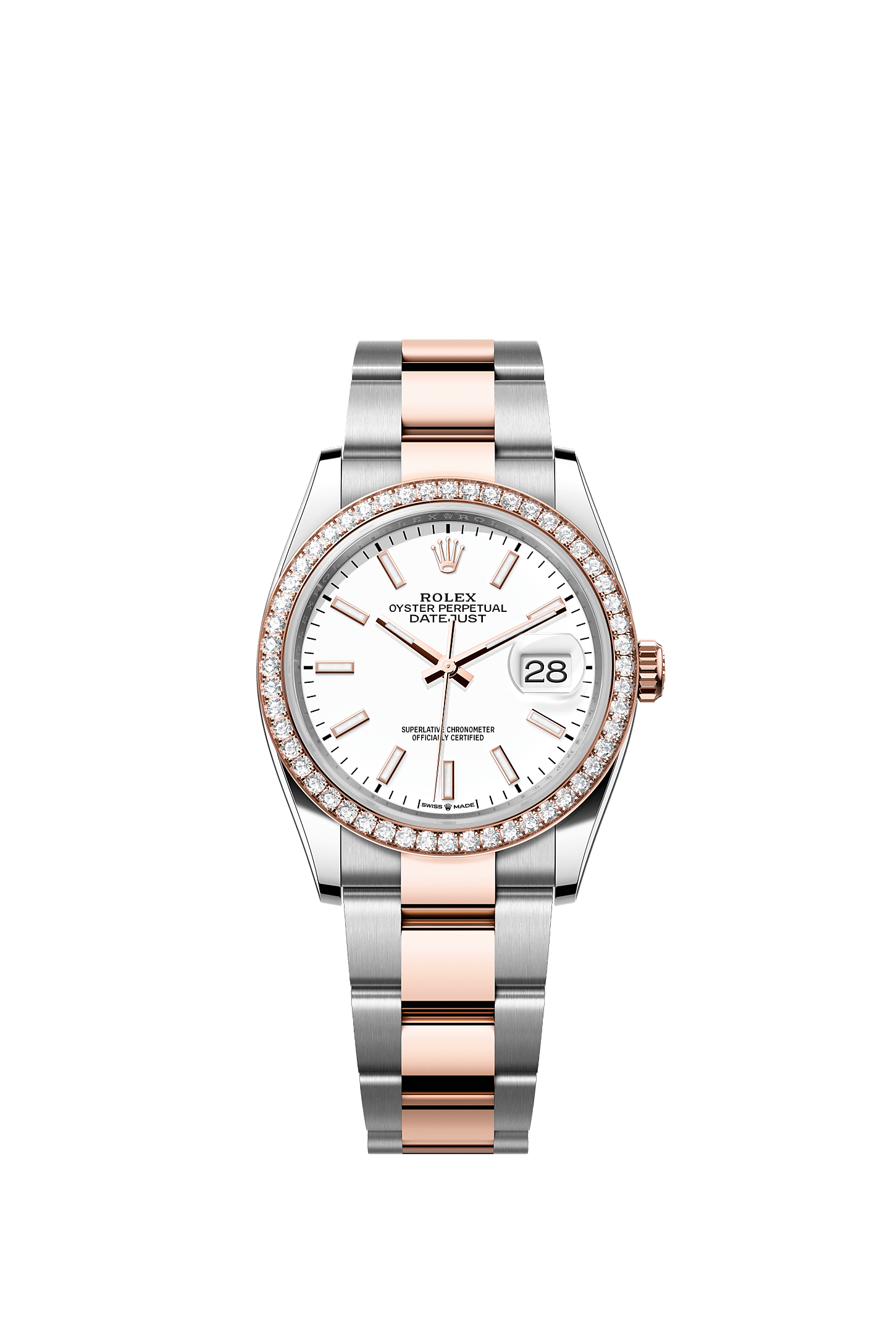Datejust 36, Oyster, 36 mm, Oystersteel, Everose gold and diamonds, Dial : White, Rolex