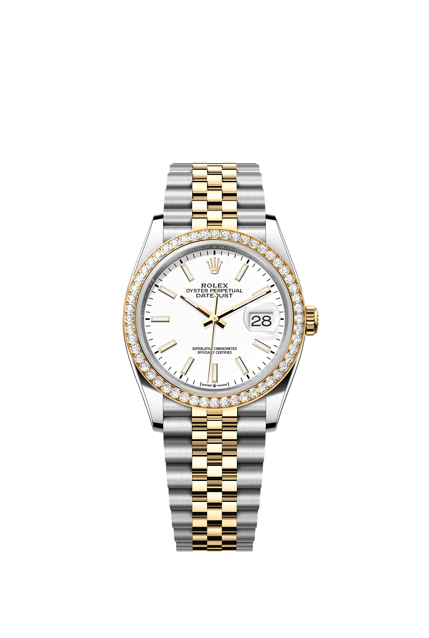 Datejust 36, Oyster, 36 mm, Oystersteel, yellow gold and diamonds, Dial : White, Rolex