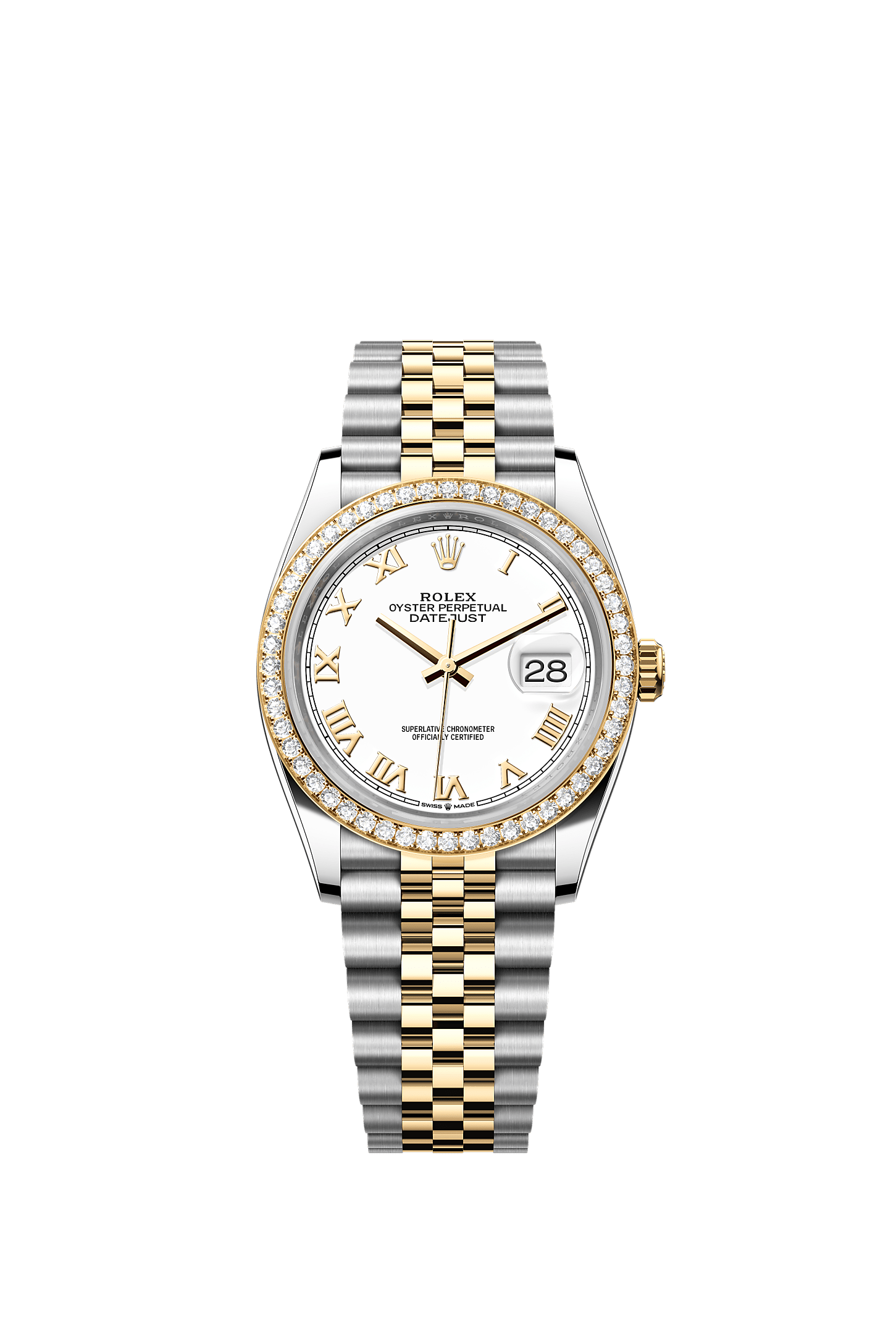 Datejust 36, Oyster, 36 mm, Oystersteel, yellow gold and diamonds, Dial : White, Rolex