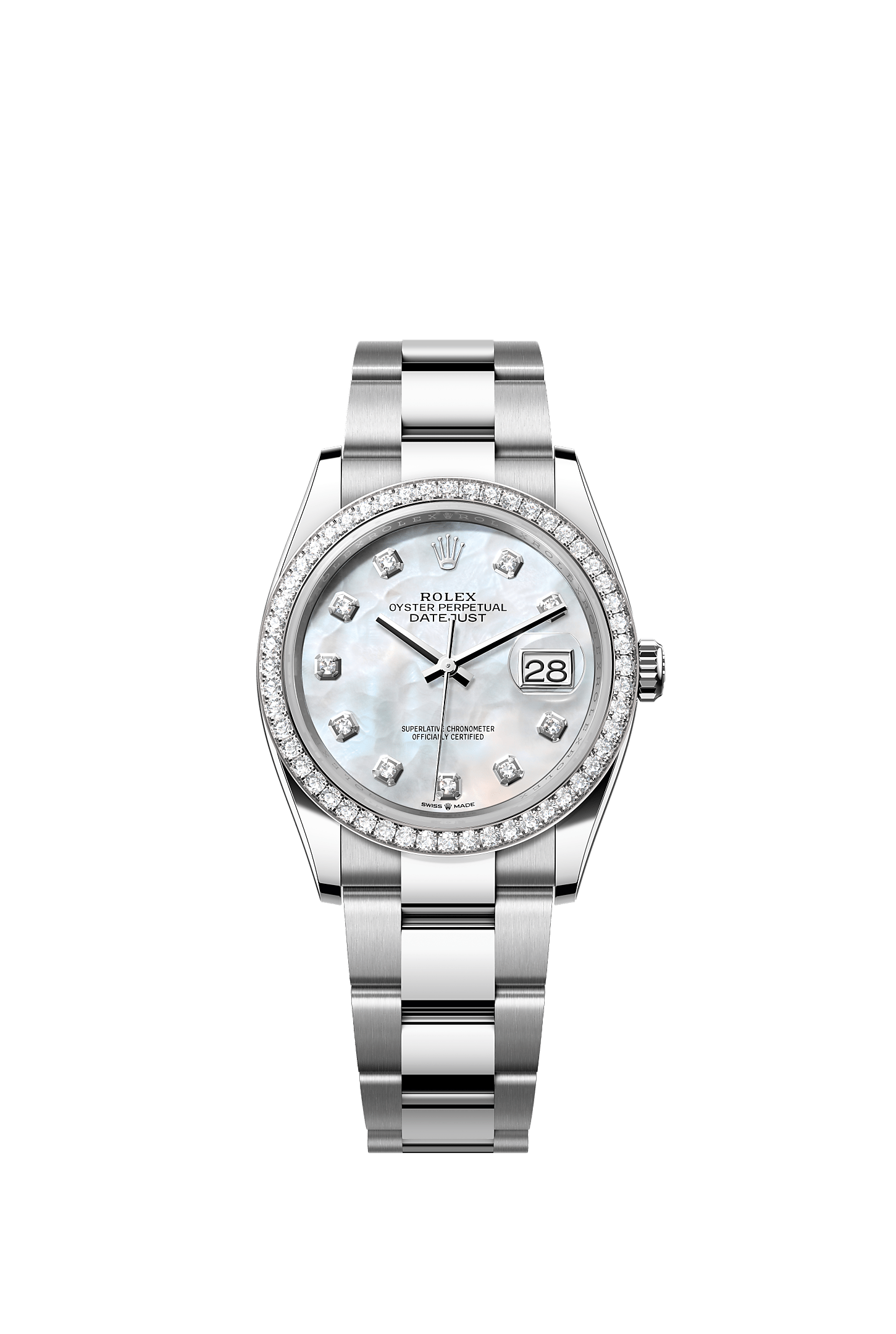 Datejust 36, Oyster, 36 mm, Oystersteel, white gold and diamonds, Dial : White mother-of-pearl set with diamonds, Rolex