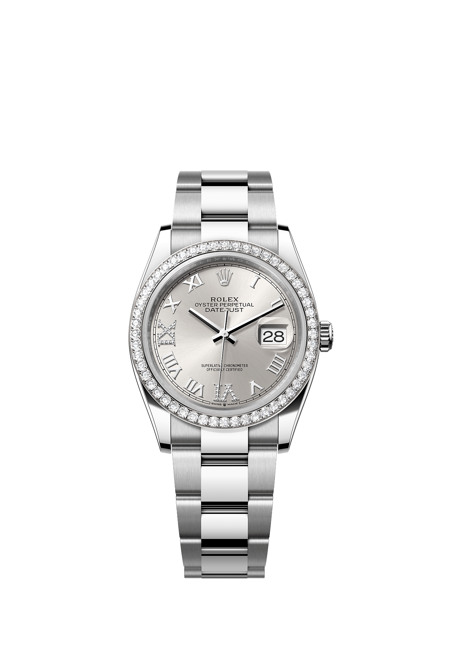 Datejust 36, Oyster, 36 mm, Oystersteel, white gold and diamonds, Dial : Silver set with diamonds, Rolex