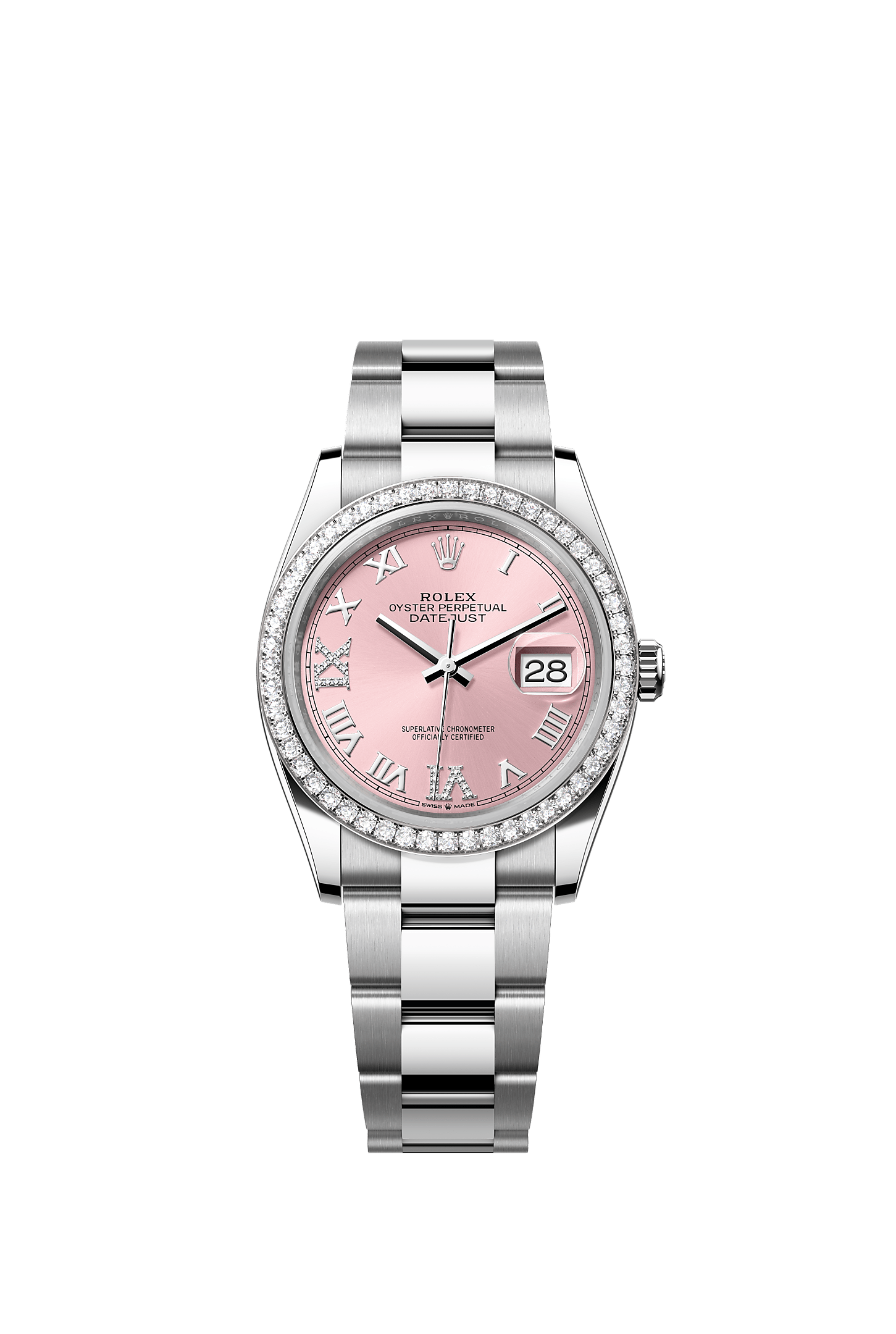 Datejust 36, Oyster, 36 mm, Oystersteel, white gold and diamonds, Dial : Pink set with diamonds, Rolex