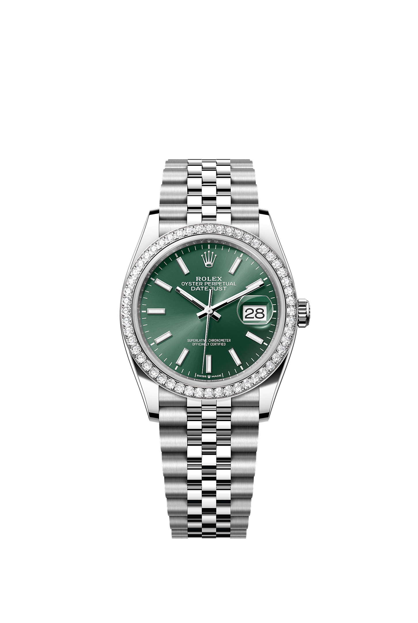 Datejust 36, Oyster, 36 mm, Oystersteel, white gold and diamonds, Dial : Mint green, Rolex