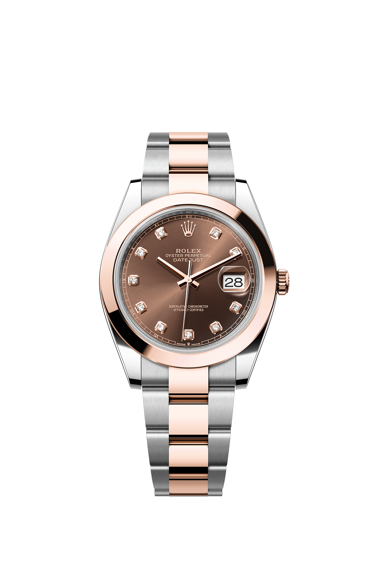 Datejust 41, Oyster, 41 mm, Oystersteel and Everose gold, Dial : Chocolate set with diamonds, Rolex
