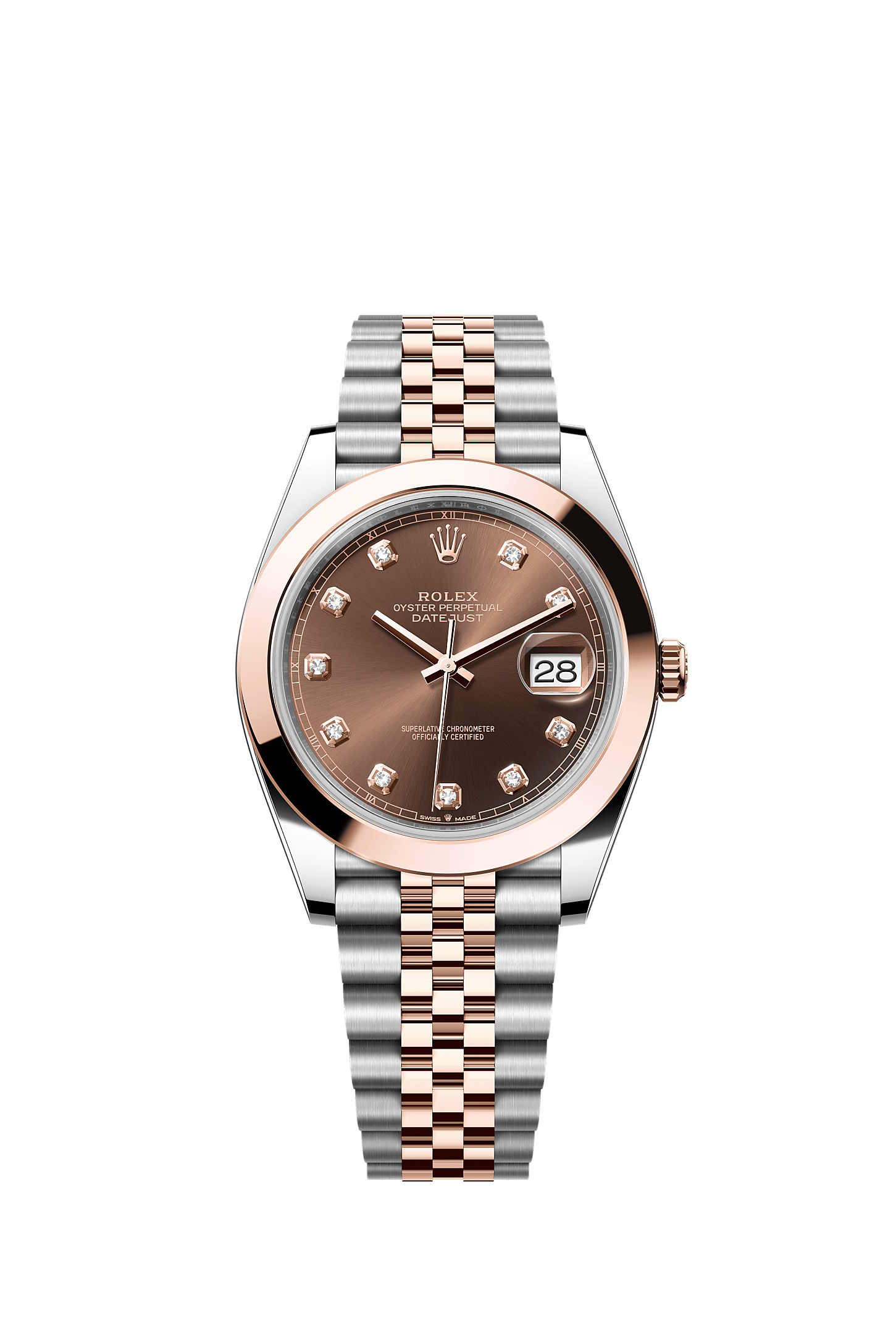 Datejust 41, Oyster, 41 mm, Oystersteel and Everose gold, Dial : Chocolate set with diamonds, Rolex