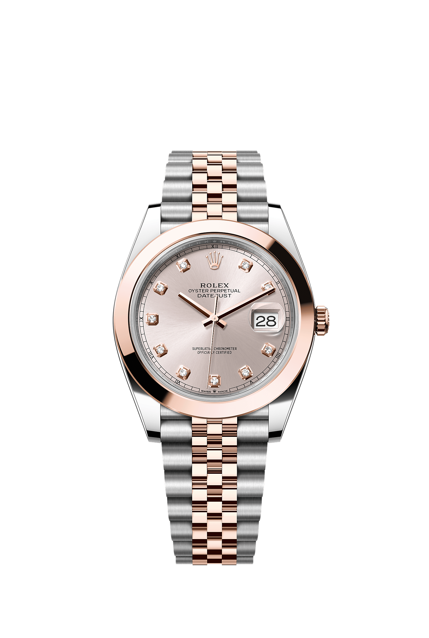 Datejust 41, Oyster, 41 mm, Oystersteel and Everose gold, Dial : Sundust set with diamonds, Rolex