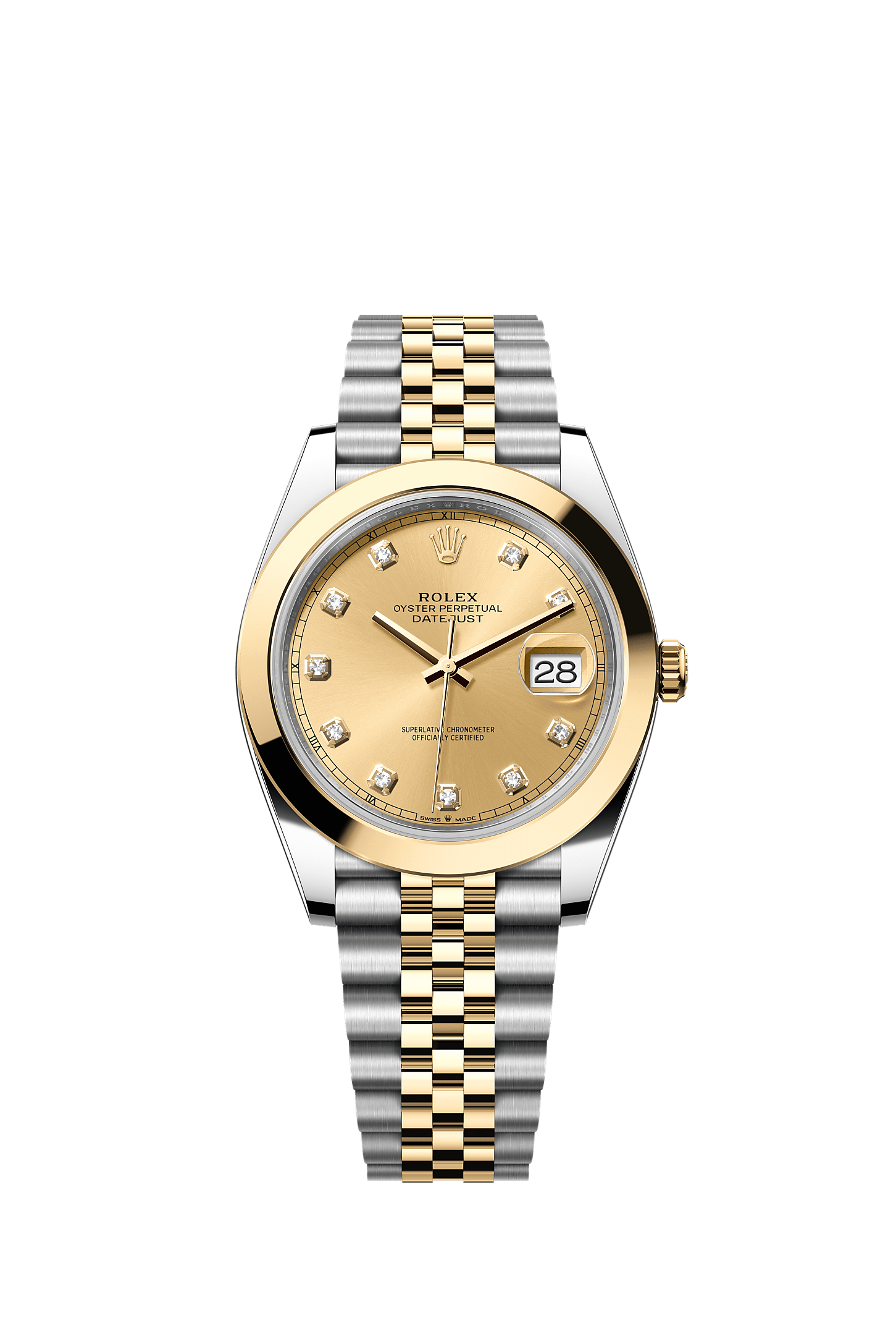 Datejust 41, Oyster, 41 mm, Oystersteel and yellow gold, Dial : Champagne-colour set with diamonds, Rolex