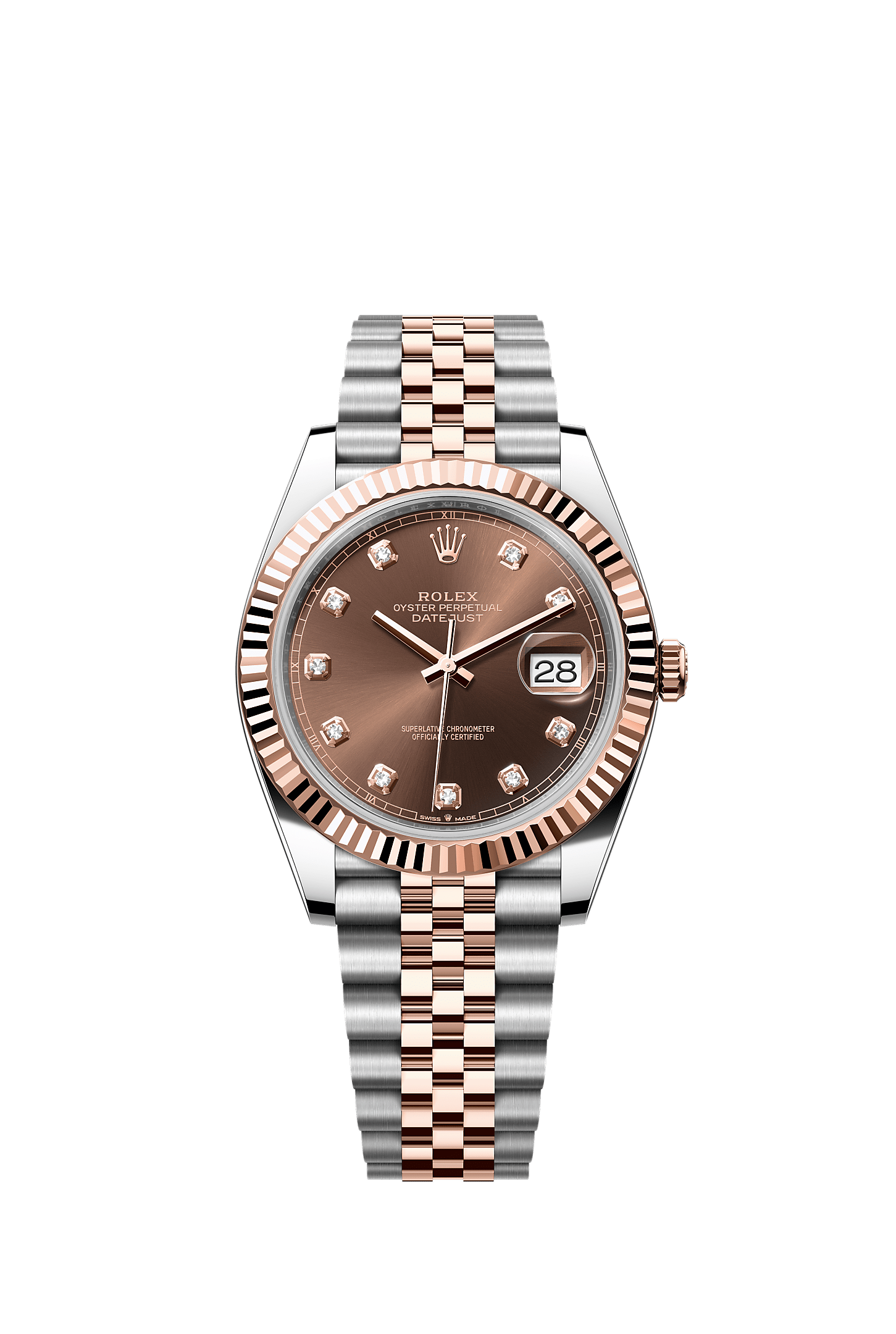 Datejust 41, Oyster, 41 mm, Oystersteel and Everose gold, Dial : Chocolate set with diamonds, Rolex