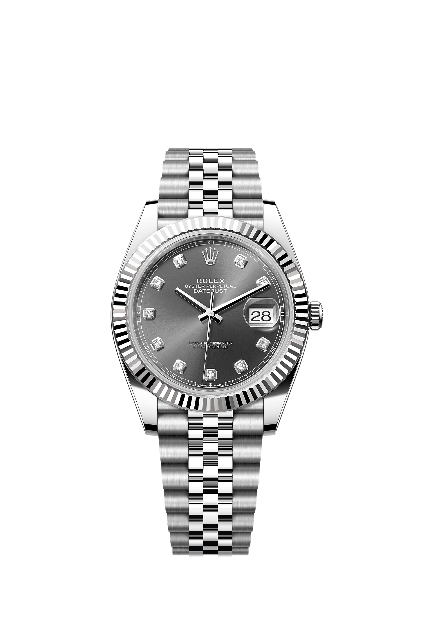 Datejust 41, Oyster, 41 mm, Oystersteel and white gold, Dial : Slate set with diamonds, Rolex