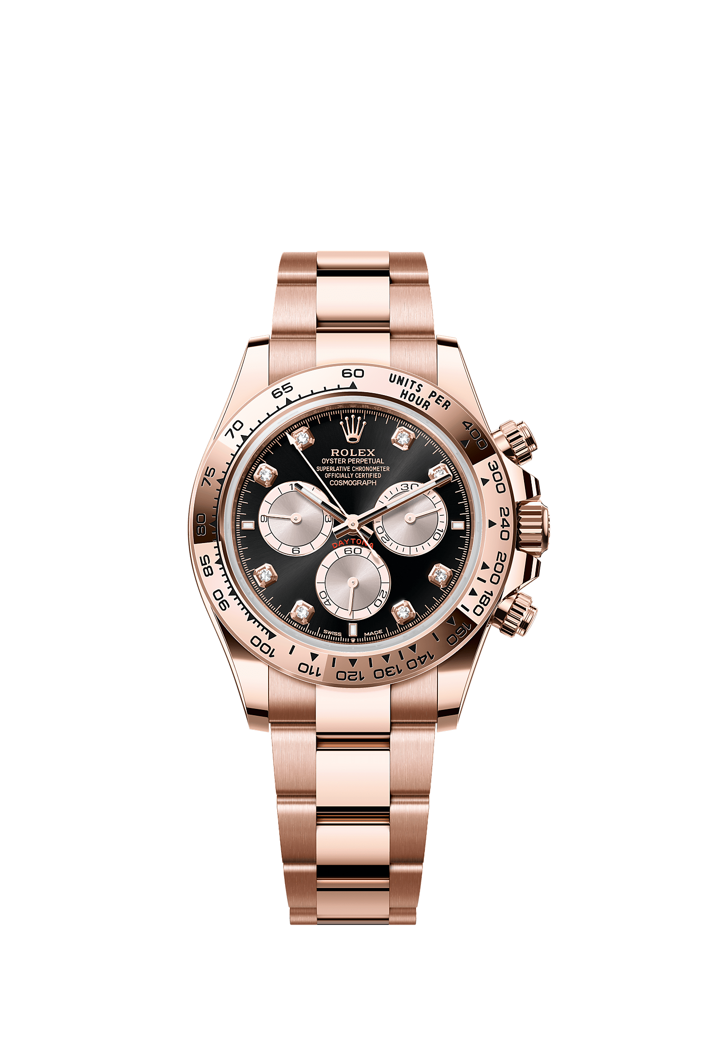 Cosmograph Daytona, Oyster, 40 mm, Everose gold, Dial : Bright black and Sundust set with diamonds, Rolex