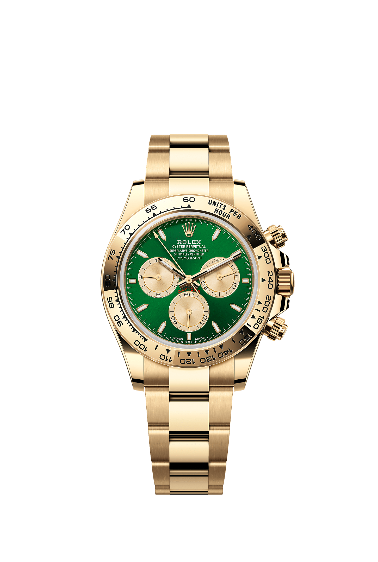 Cosmograph Daytona, Oyster, 40 mm, yellow gold, Dial : Bright green and golden, Rolex
