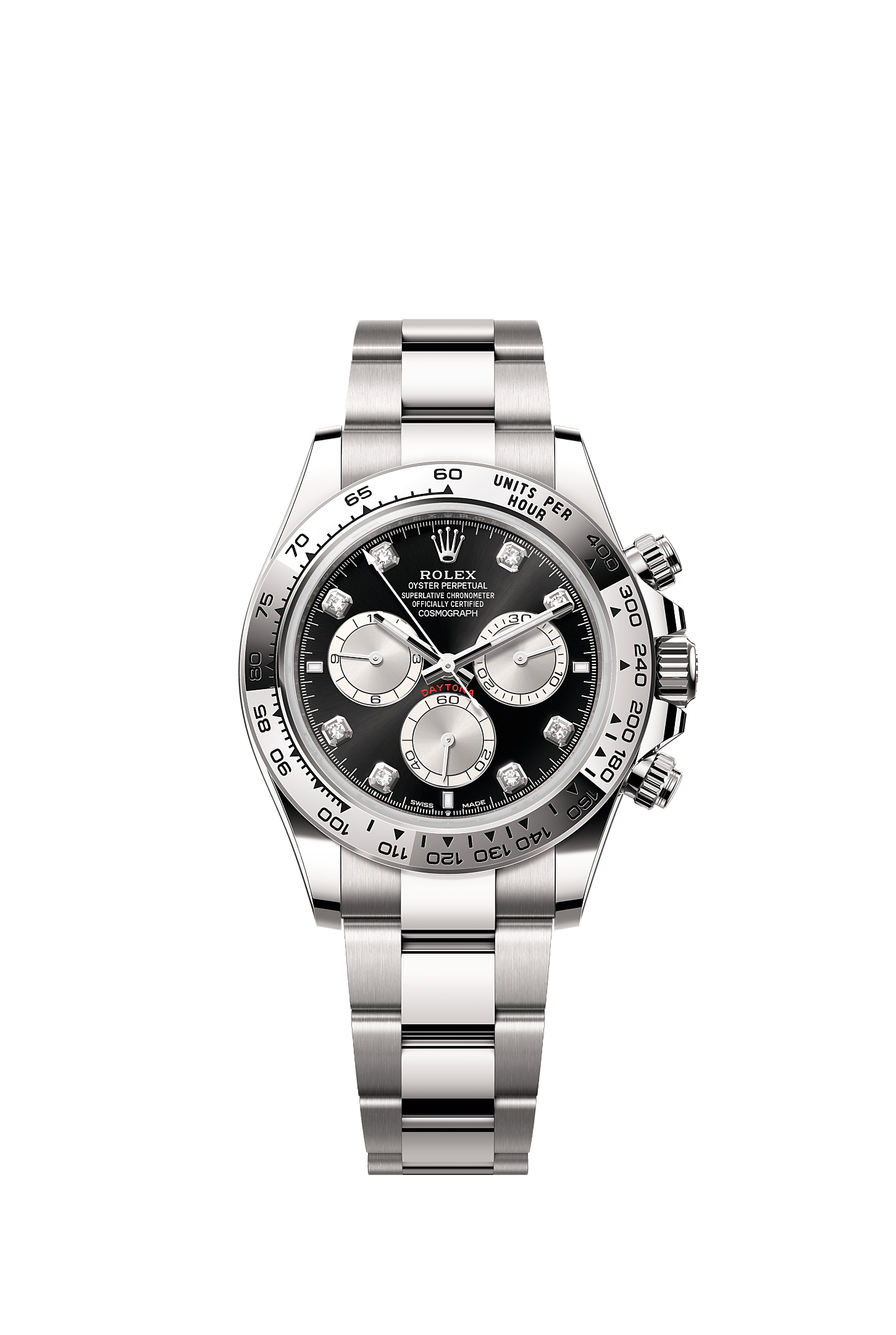 Cosmograph Daytona, Oyster, 40 mm, white gold, Dial : Bright black and steel set with diamonds, Rolex
