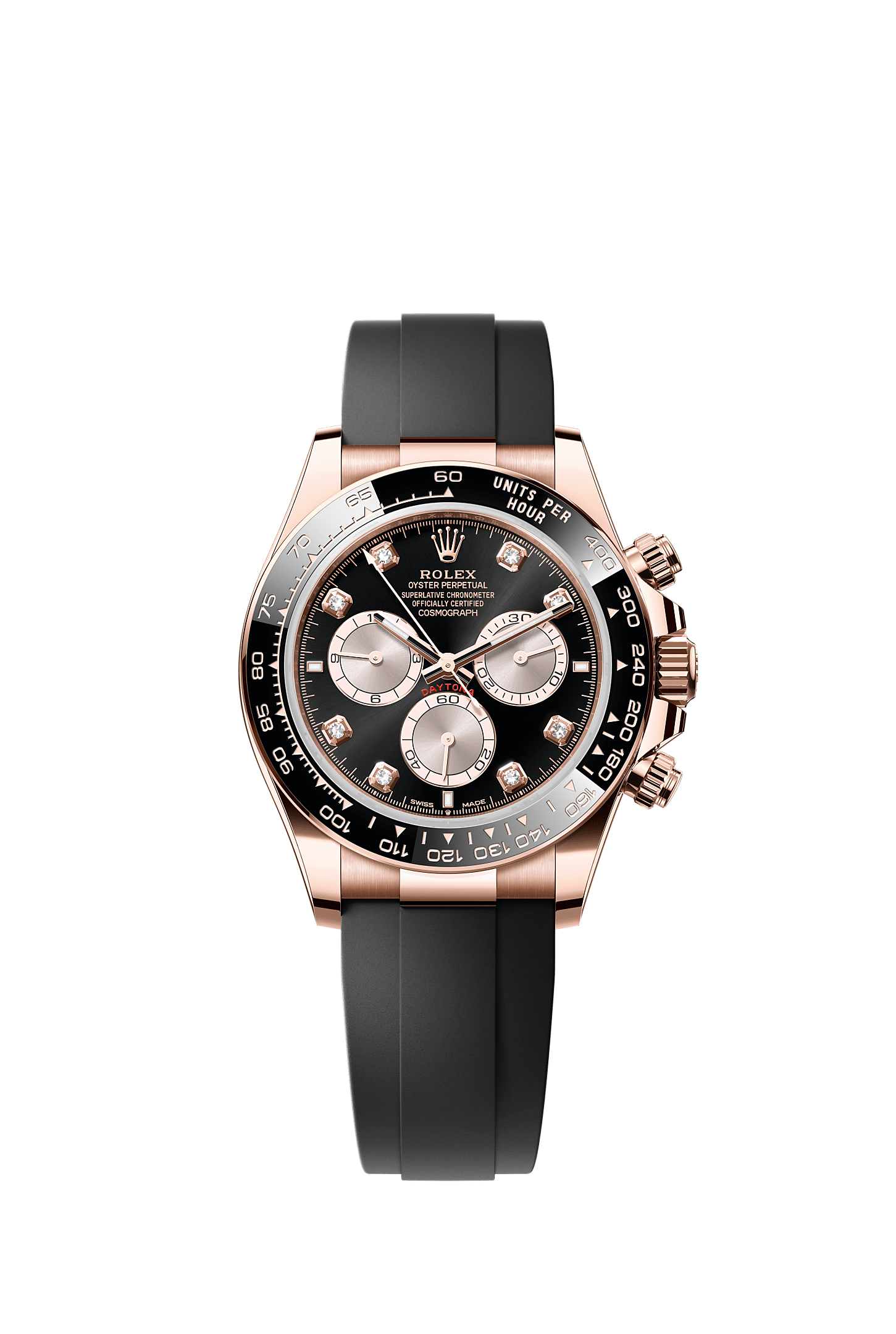 Cosmograph Daytona, Oyster, 40 mm, Everose gold, Dial : Bright black and Sundust set with diamonds, Rolex