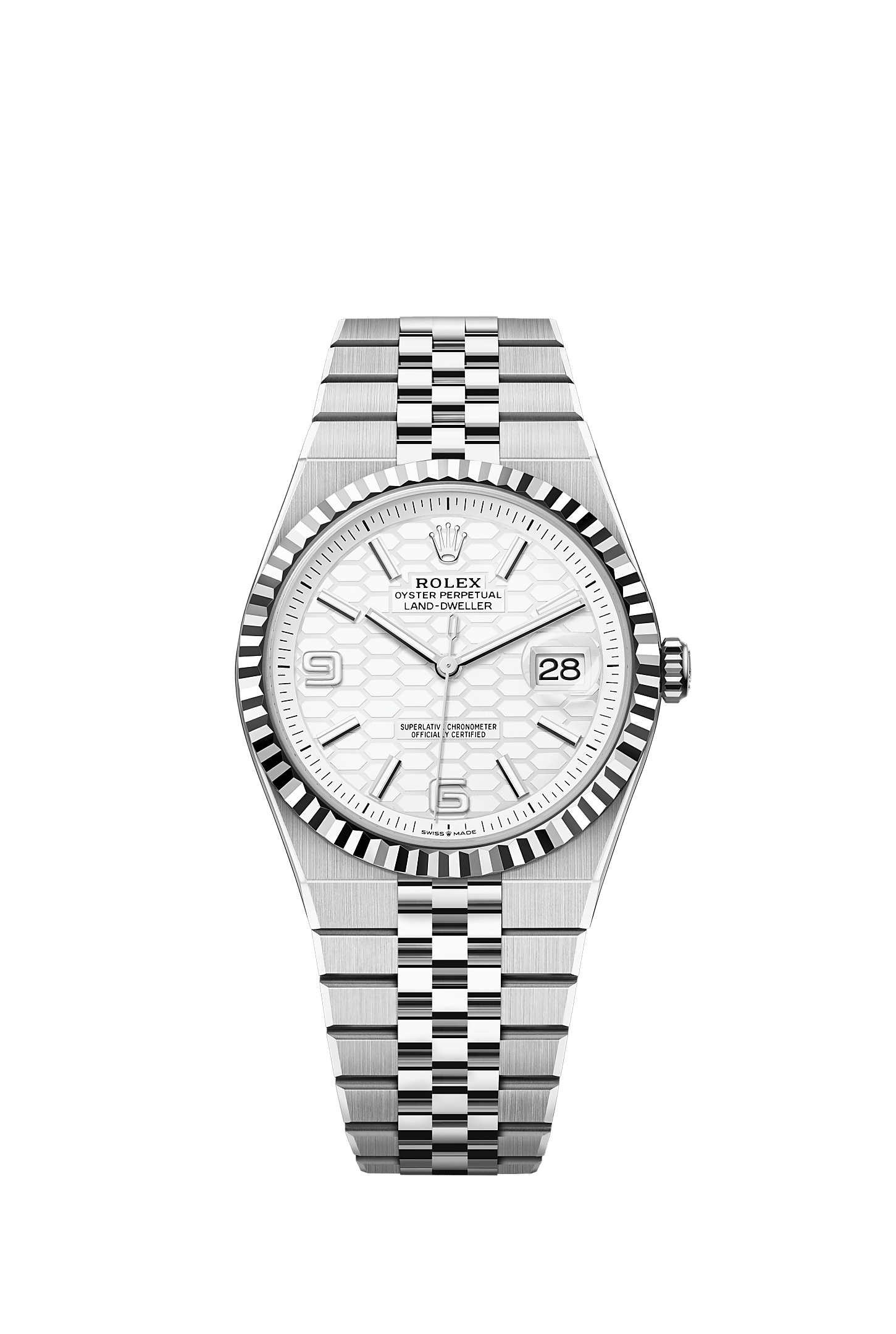 Land-Dweller 40, Oyster, 40 mm, Oystersteel and white gold, Dial : Intense white, honeycomb motif, Rolex