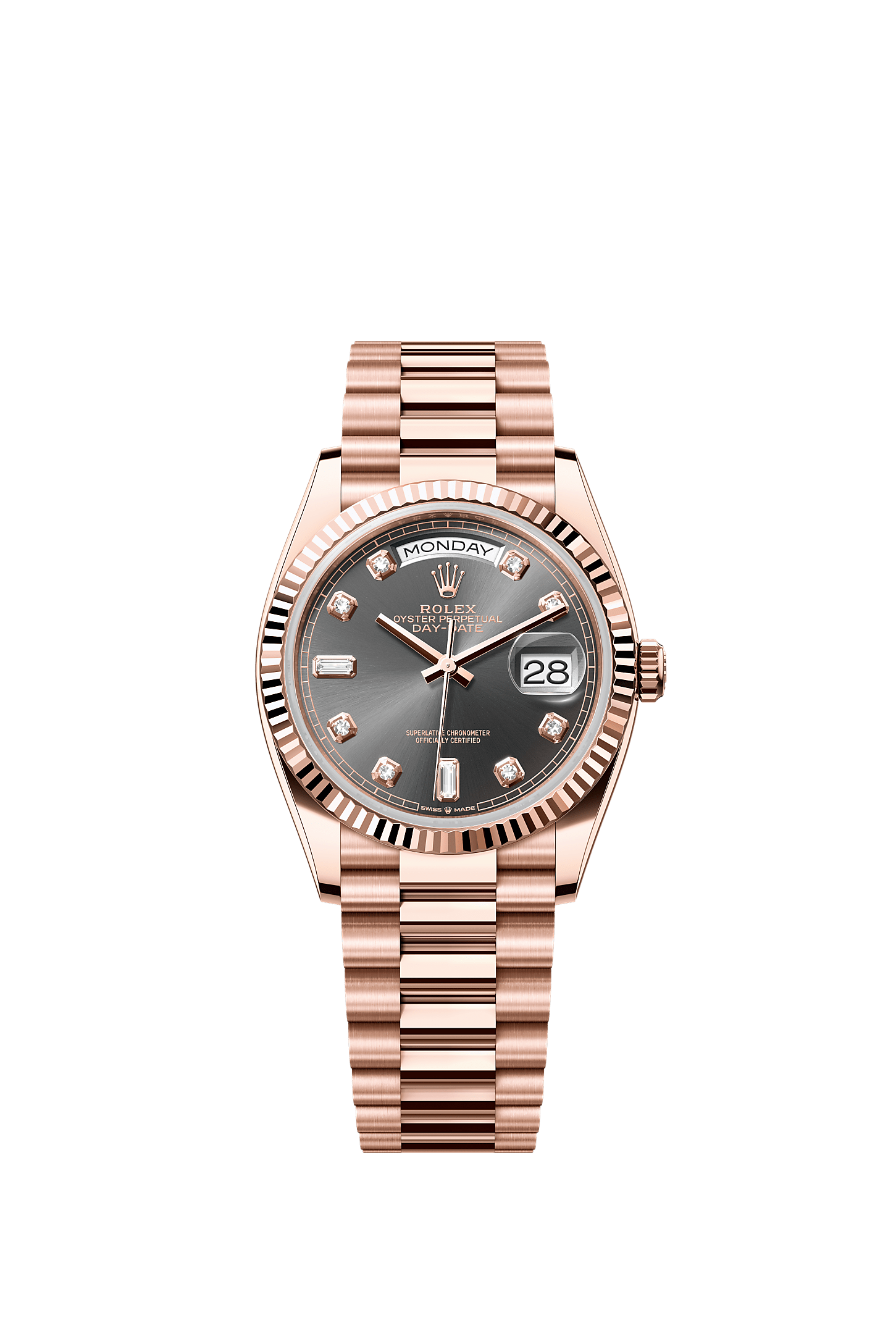 Day-Date 36, Oyster, 36 mm, Everose gold, Dial : Slate set with diamonds, Rolex