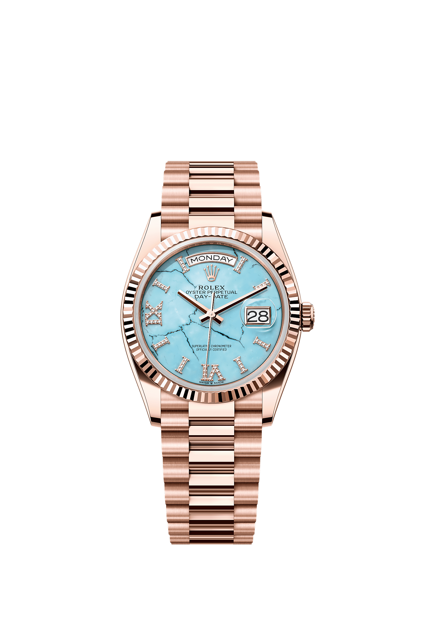 Day-Date 36, Oyster, 36 mm, Everose gold, Dial : Turquoise set with diamonds, Rolex