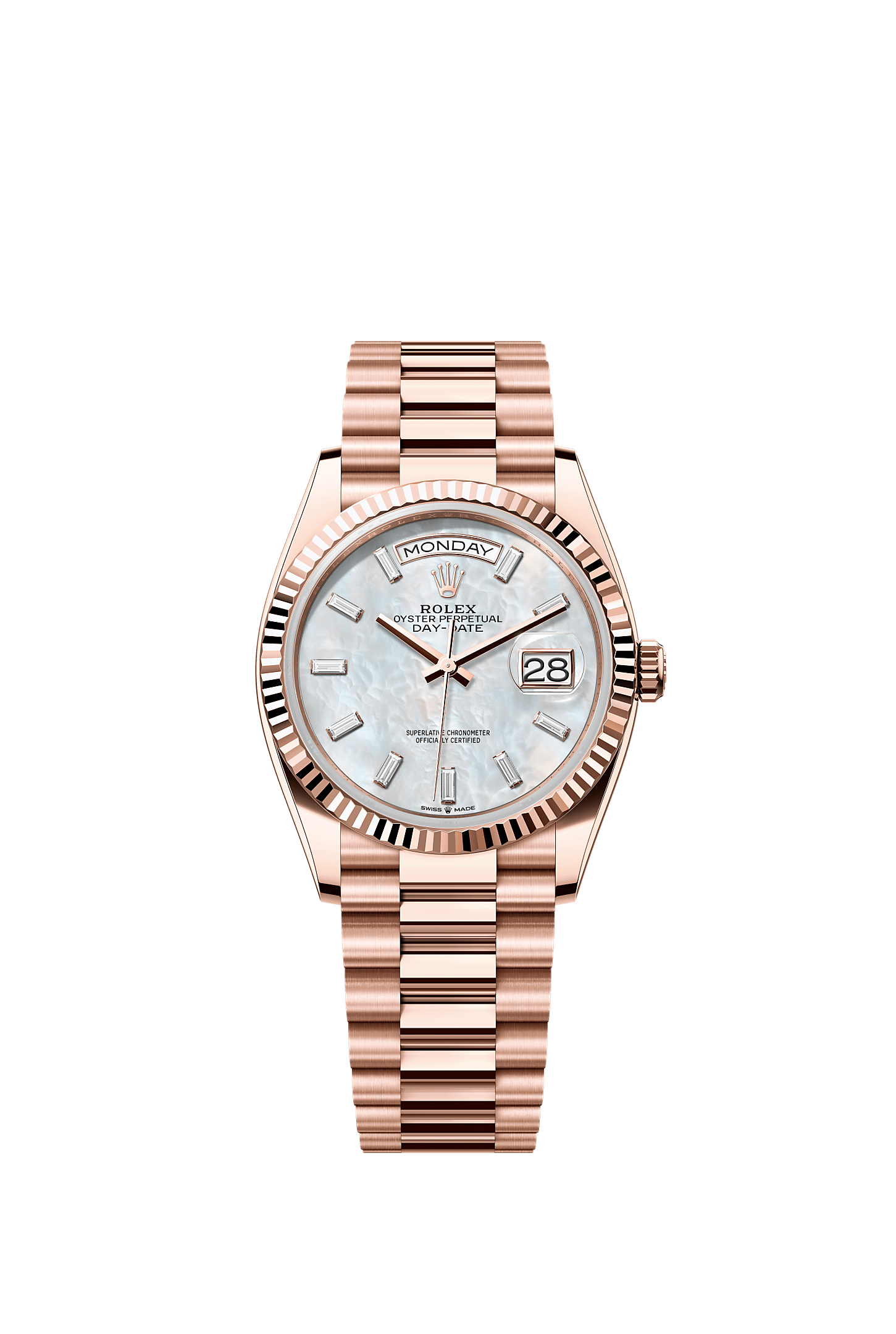 Day-Date 36, Oyster, 36 mm, Everose gold, Dial : White mother-of-pearl set with diamonds, Rolex