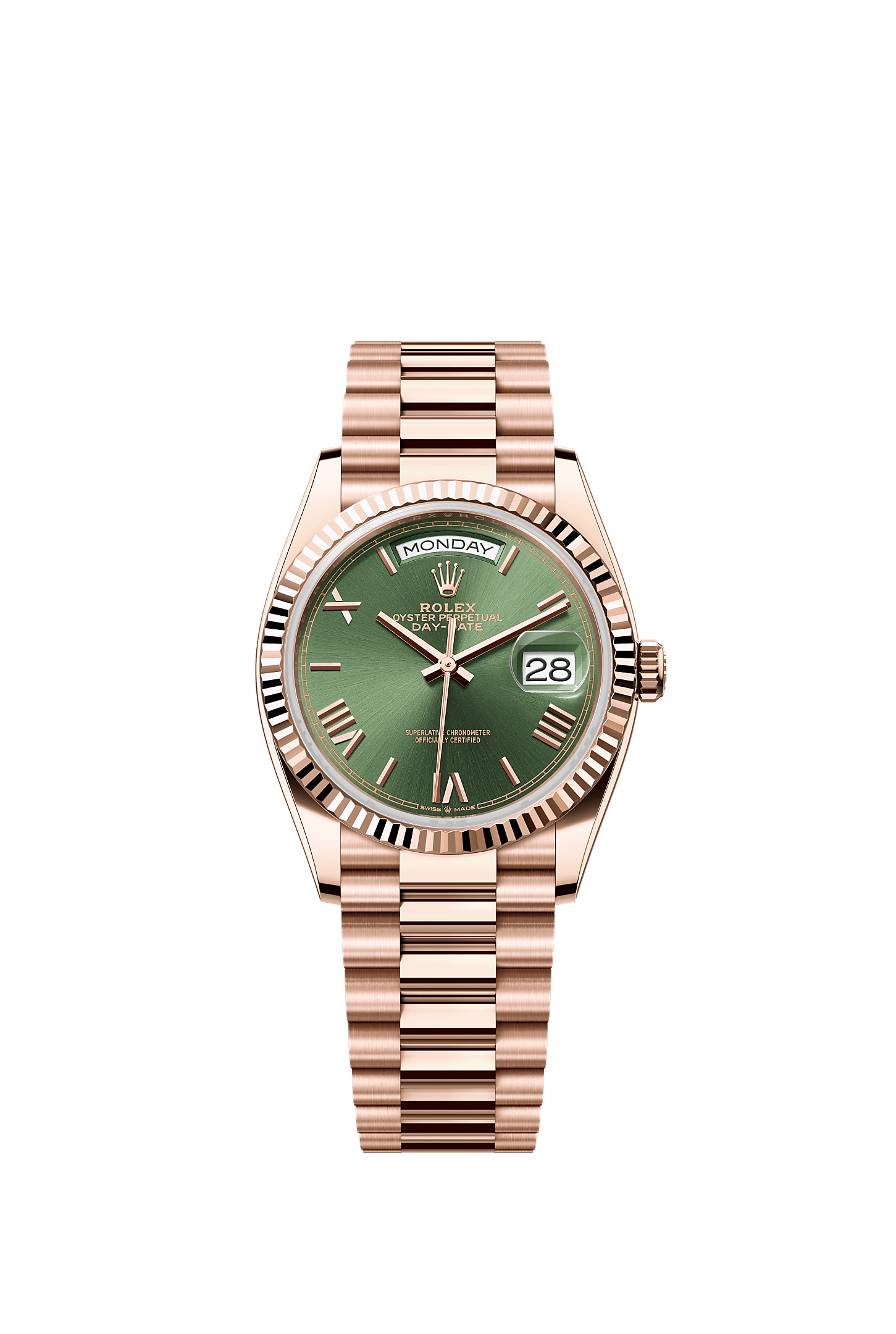 Day-Date 36, Oyster, 36 mm, Everose gold, Dial : Olive green, Rolex