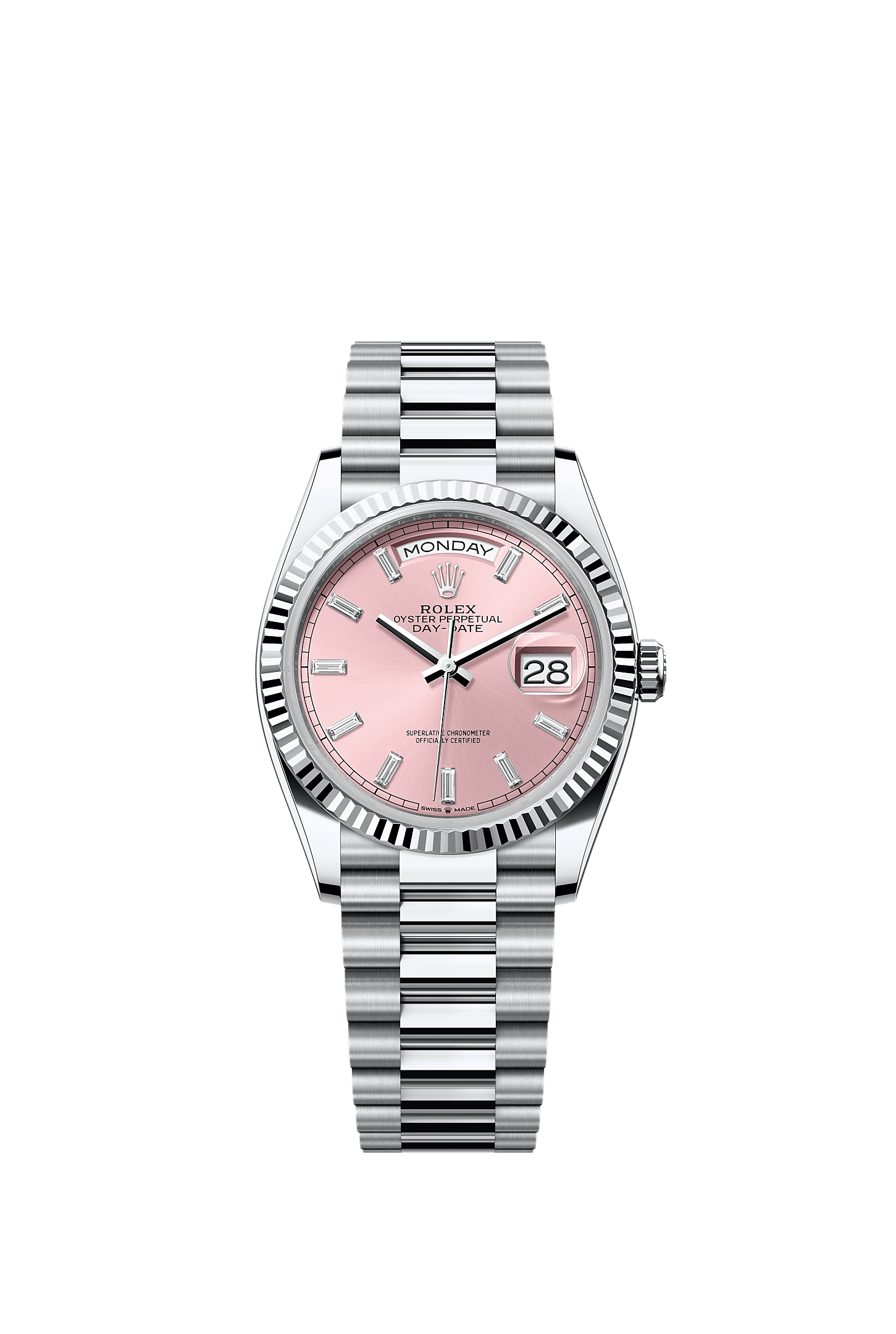 Day-Date 36, Oyster, 36 mm, platinum, Dial : Pink set with diamonds, Rolex