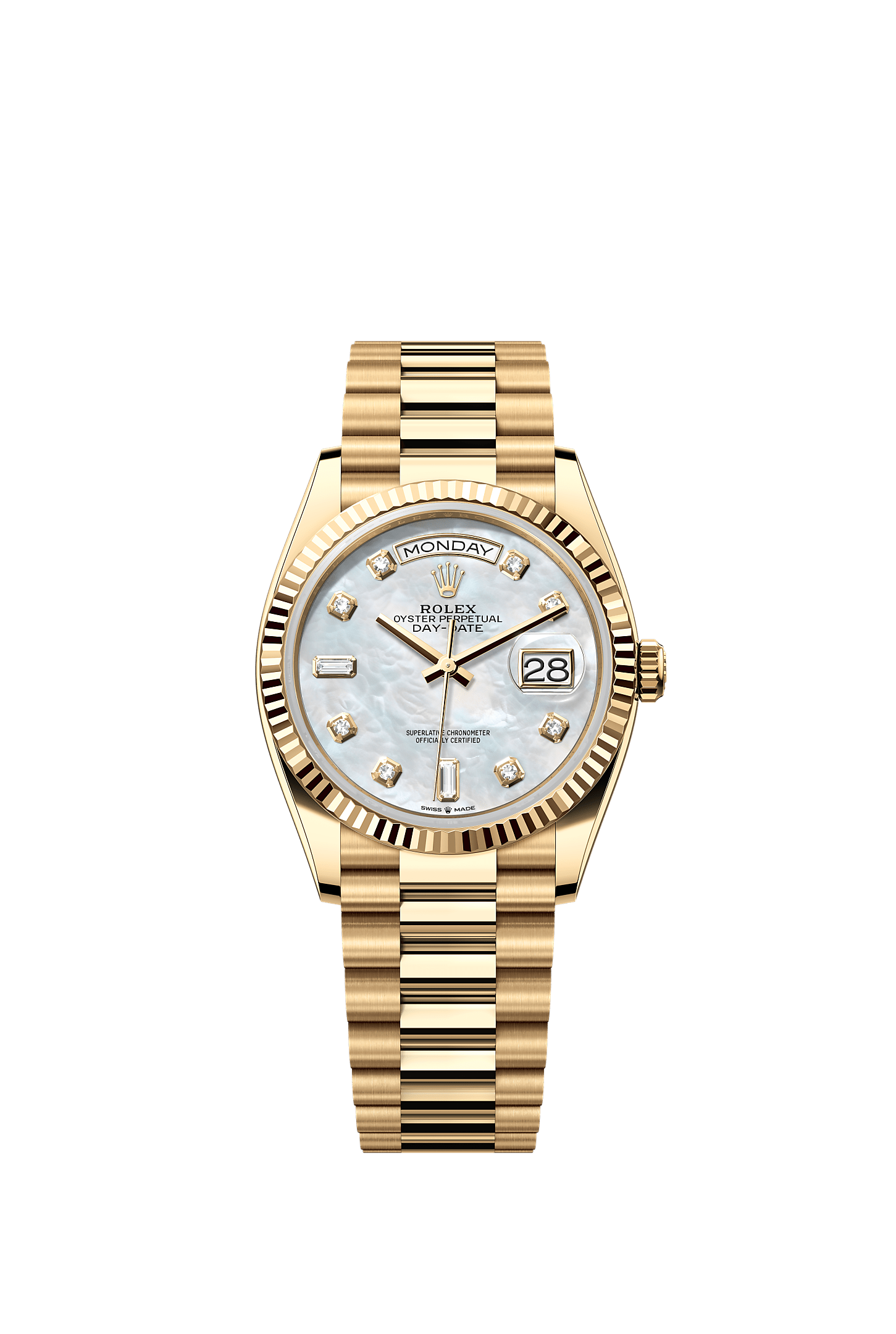Day-Date 36, Oyster, 36 mm, yellow gold, Dial : White mother-of-pearl set with diamonds, Rolex