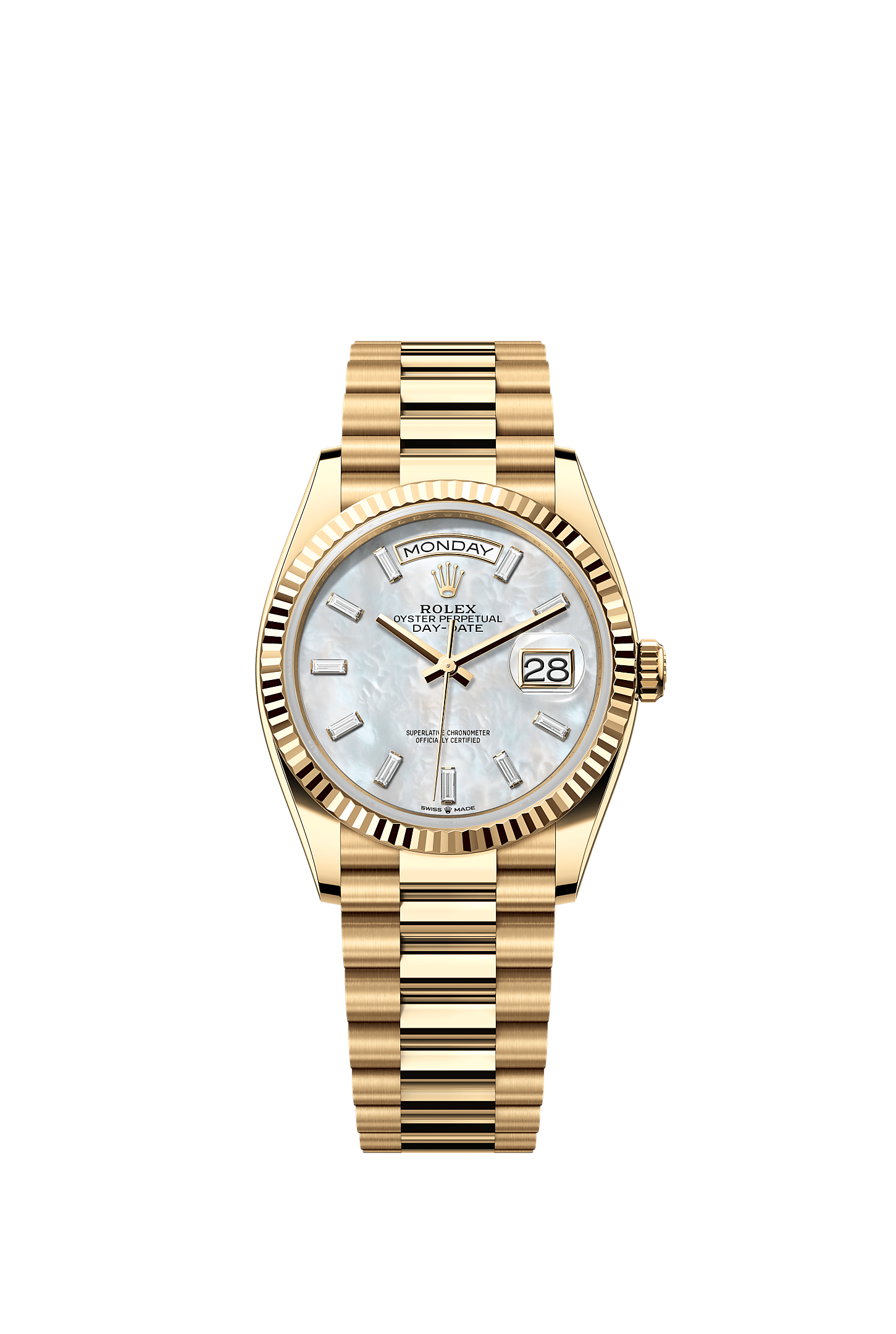 Day-Date 36, Oyster, 36 mm, yellow gold, Dial : White mother-of-pearl set with diamonds, Rolex