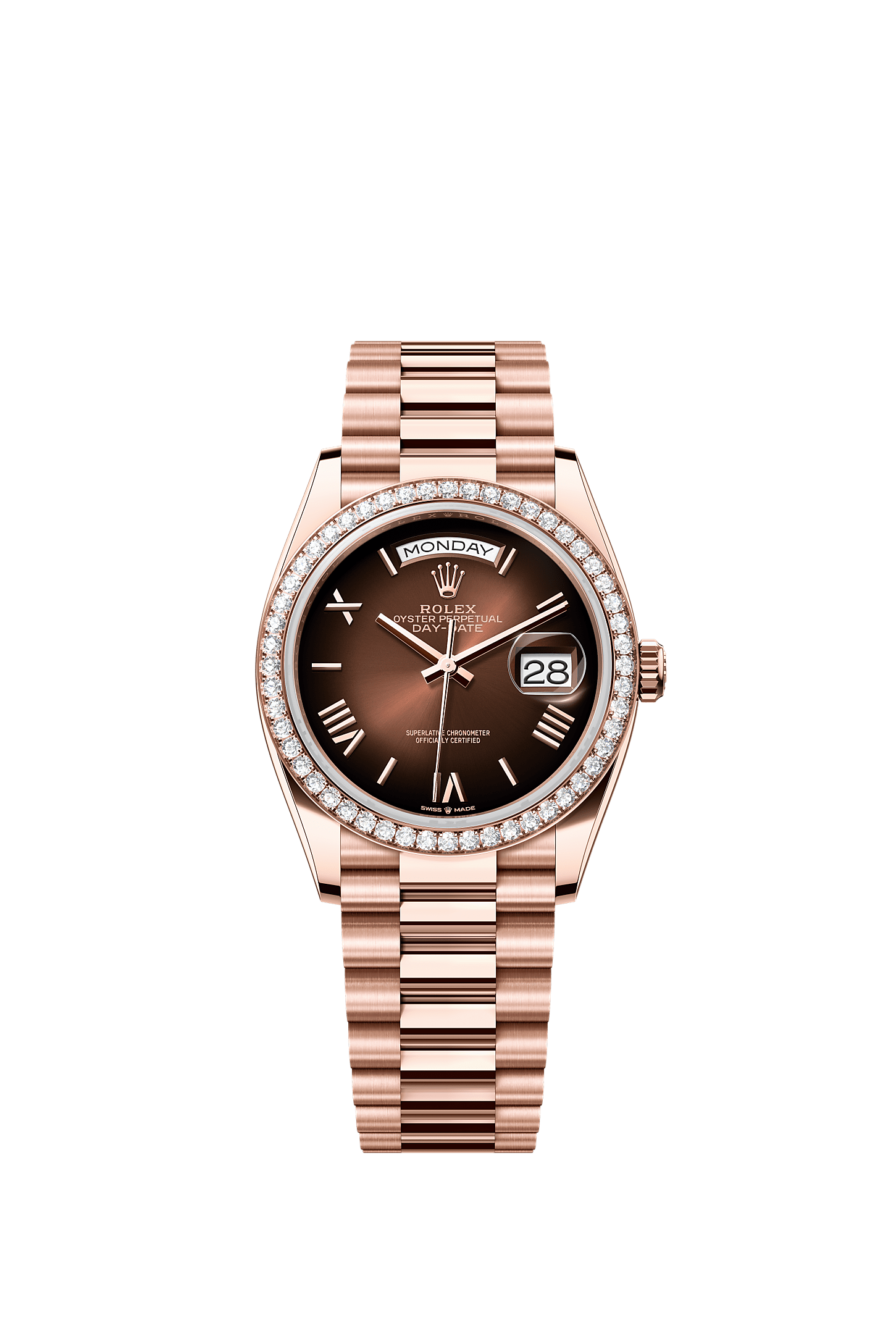Day-Date 36, Oyster, 36 mm, Everose gold and diamonds, Dial : Brown ombré, Rolex