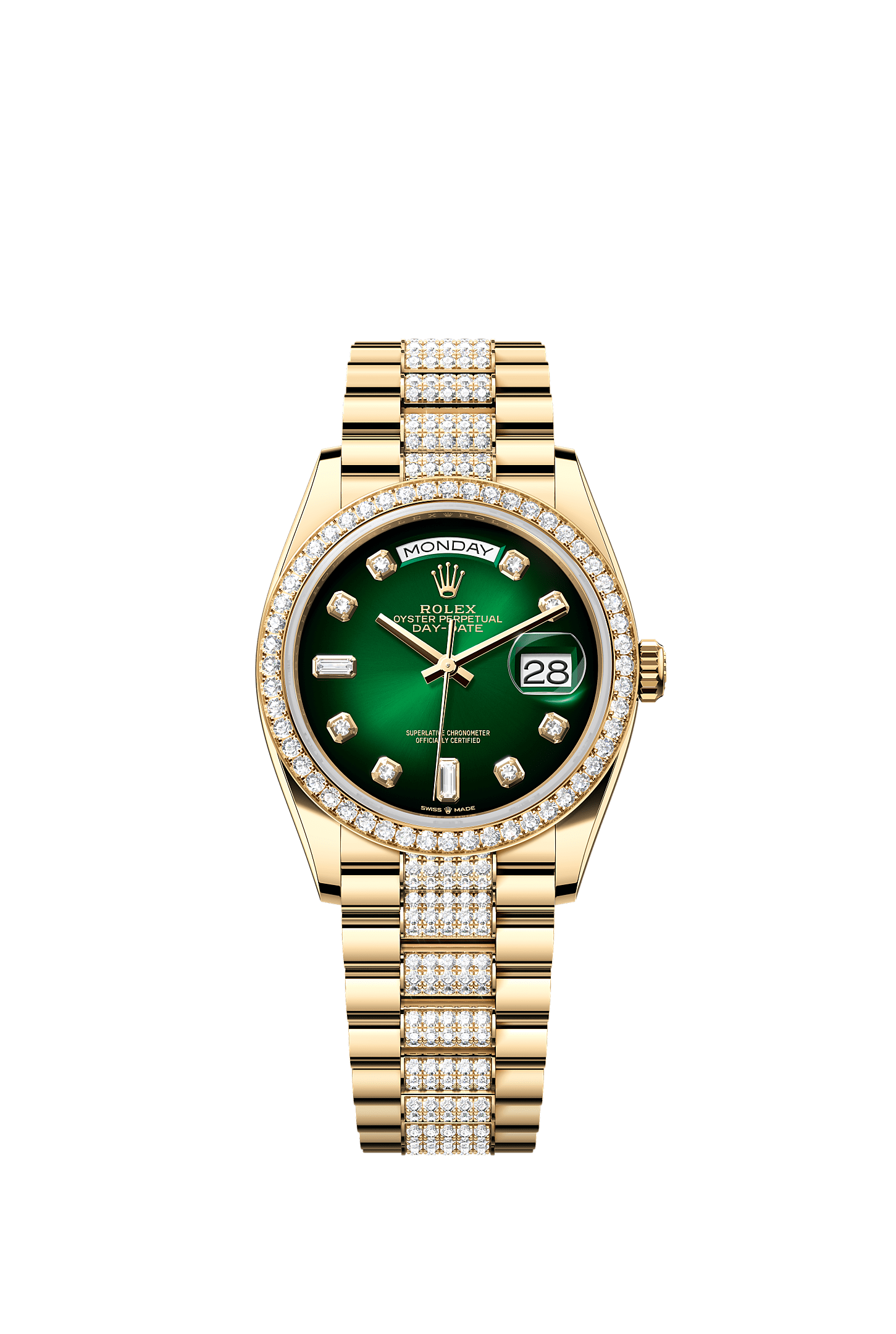 Day-Date 36, Oyster, 36 mm, yellow gold and diamonds, Dial : Green ombré set with diamonds, Rolex