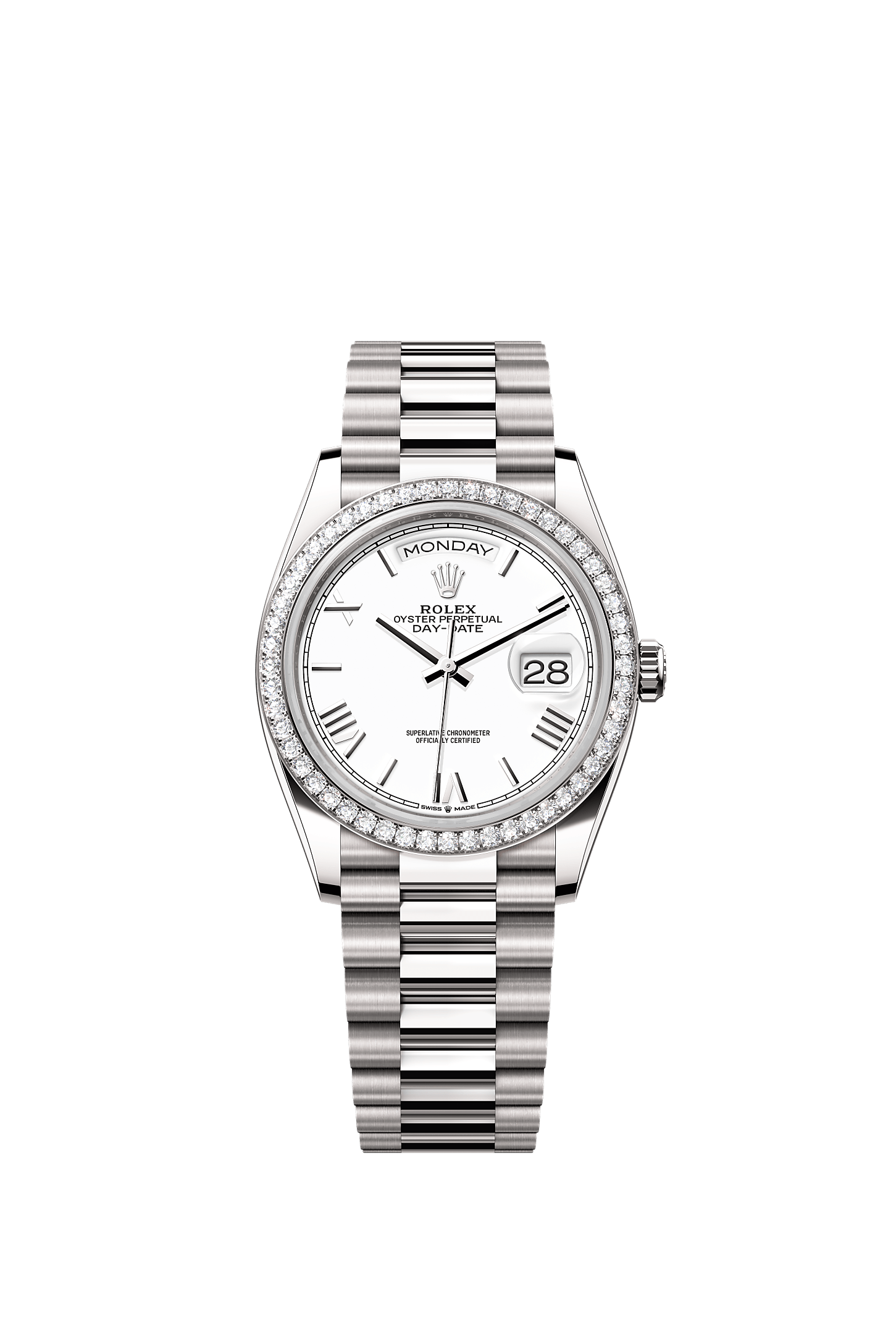 Day-Date 36, Oyster, 36 mm, white gold and diamonds, Dial : White, Rolex
