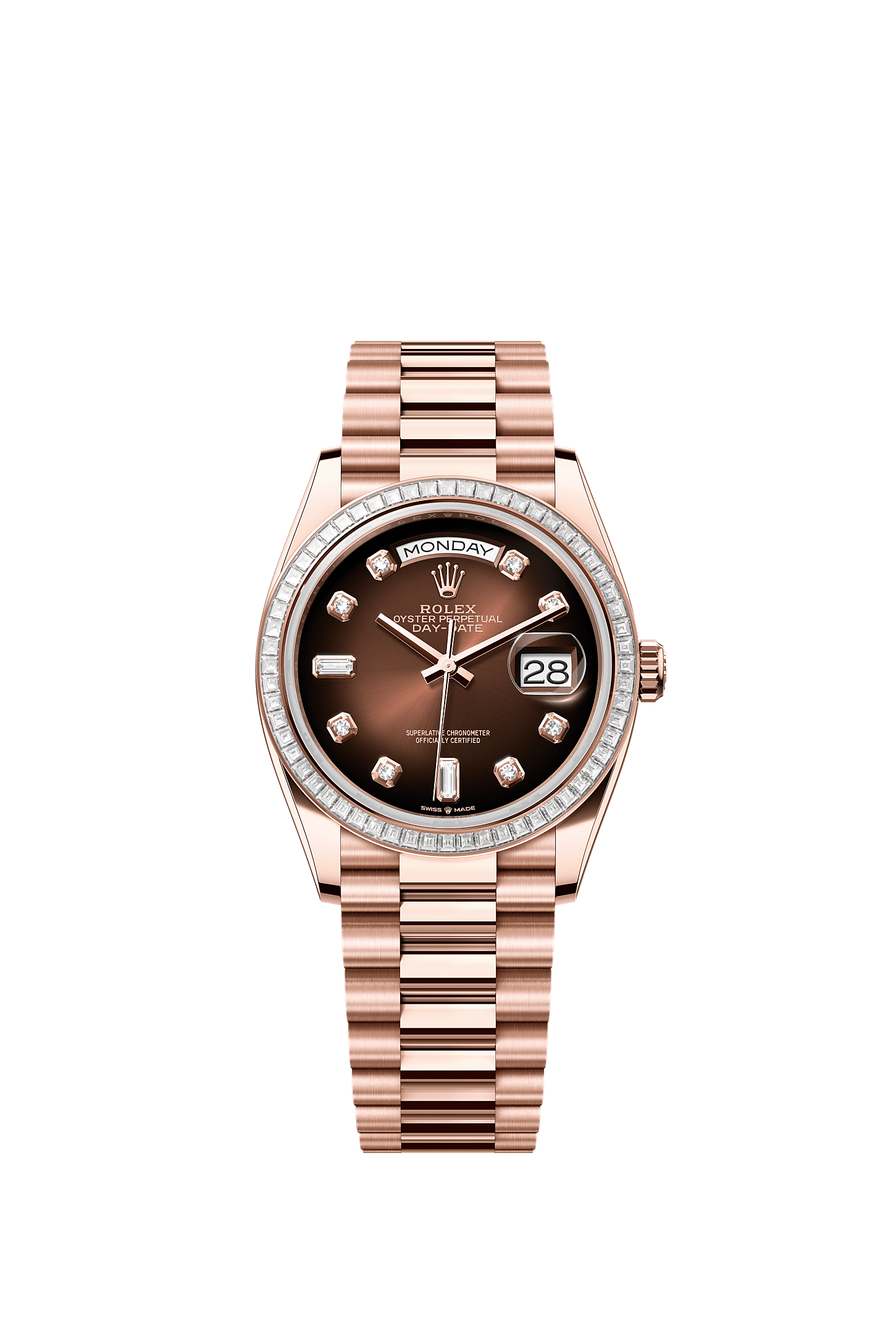 Day-Date 36, Oyster, 36 mm, Everose gold and diamonds, Dial : Brown ombré set with diamonds, Rolex