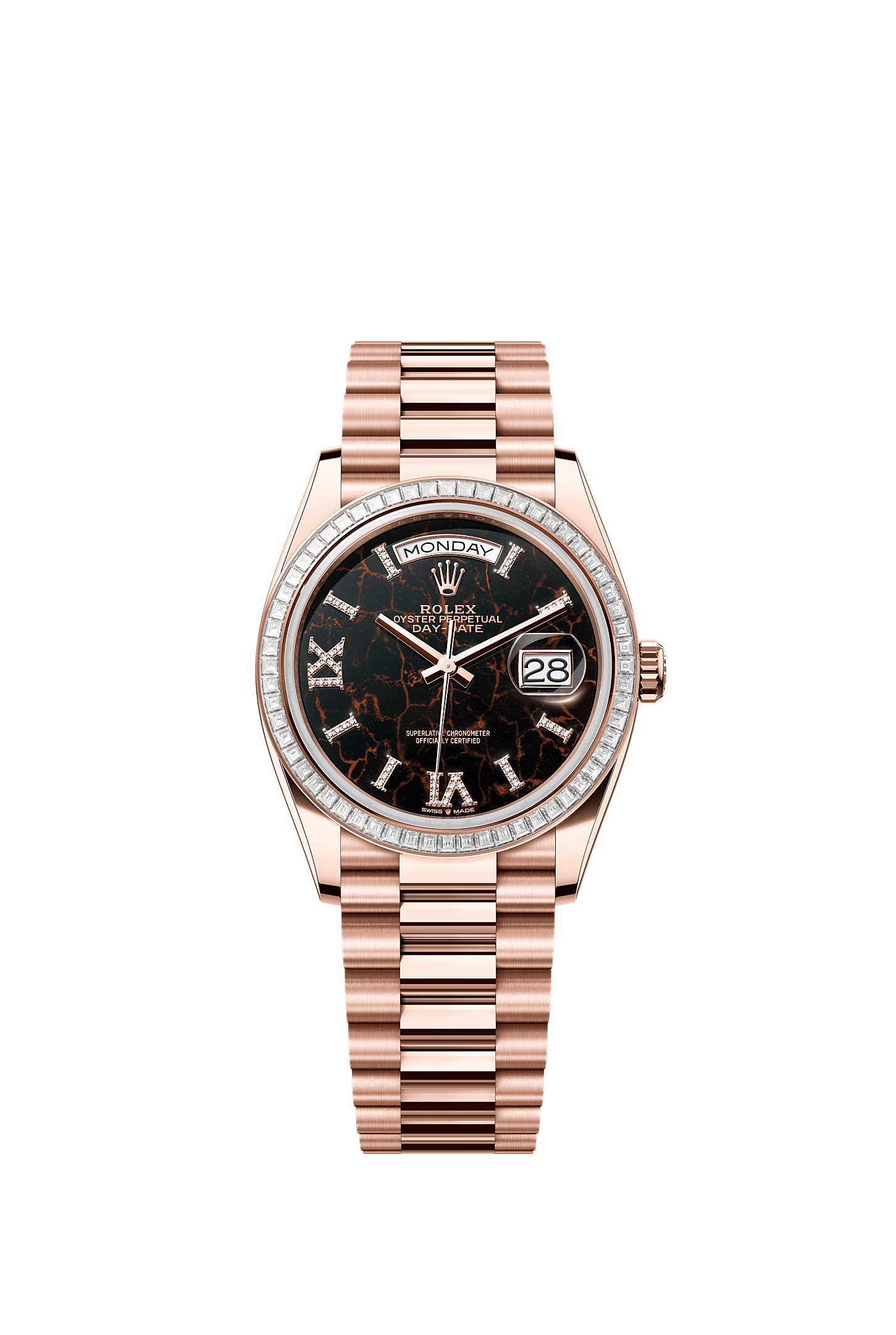 Day-Date 36, Oyster, 36 mm, Everose gold and diamonds, Dial : Eisenkiesel set with diamonds, Rolex