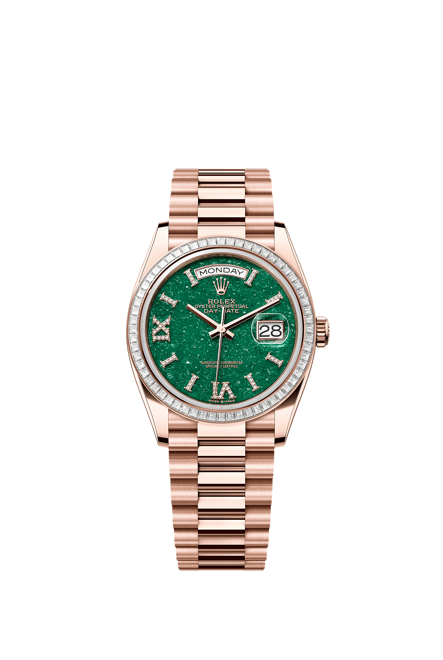 Day-Date 36, Oyster, 36 mm, Everose gold and diamonds, Dial : Green aventurine set with diamonds, Rolex