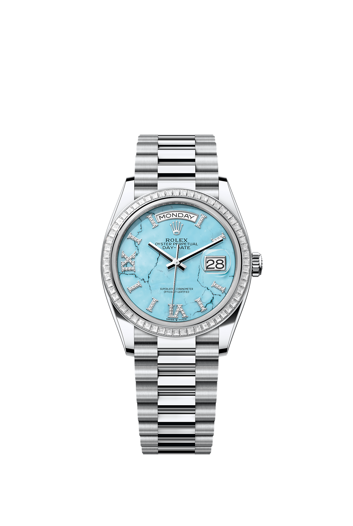 Day-Date 36, Oyster, 36 mm, platinum and diamonds, Dial : Turquoise set with diamonds, Rolex