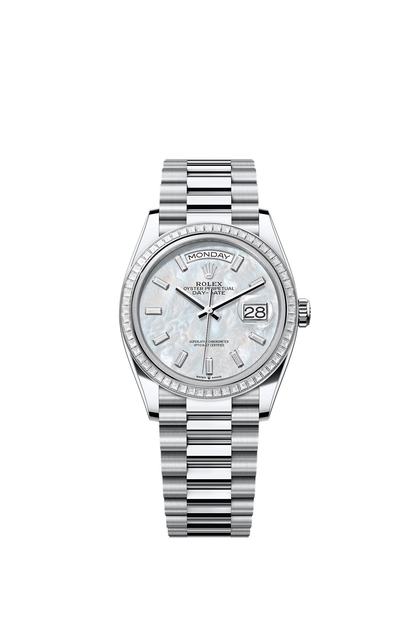 Day-Date 36, Oyster, 36 mm, platinum and diamonds, Dial : White mother-of-pearl set with diamonds, Rolex