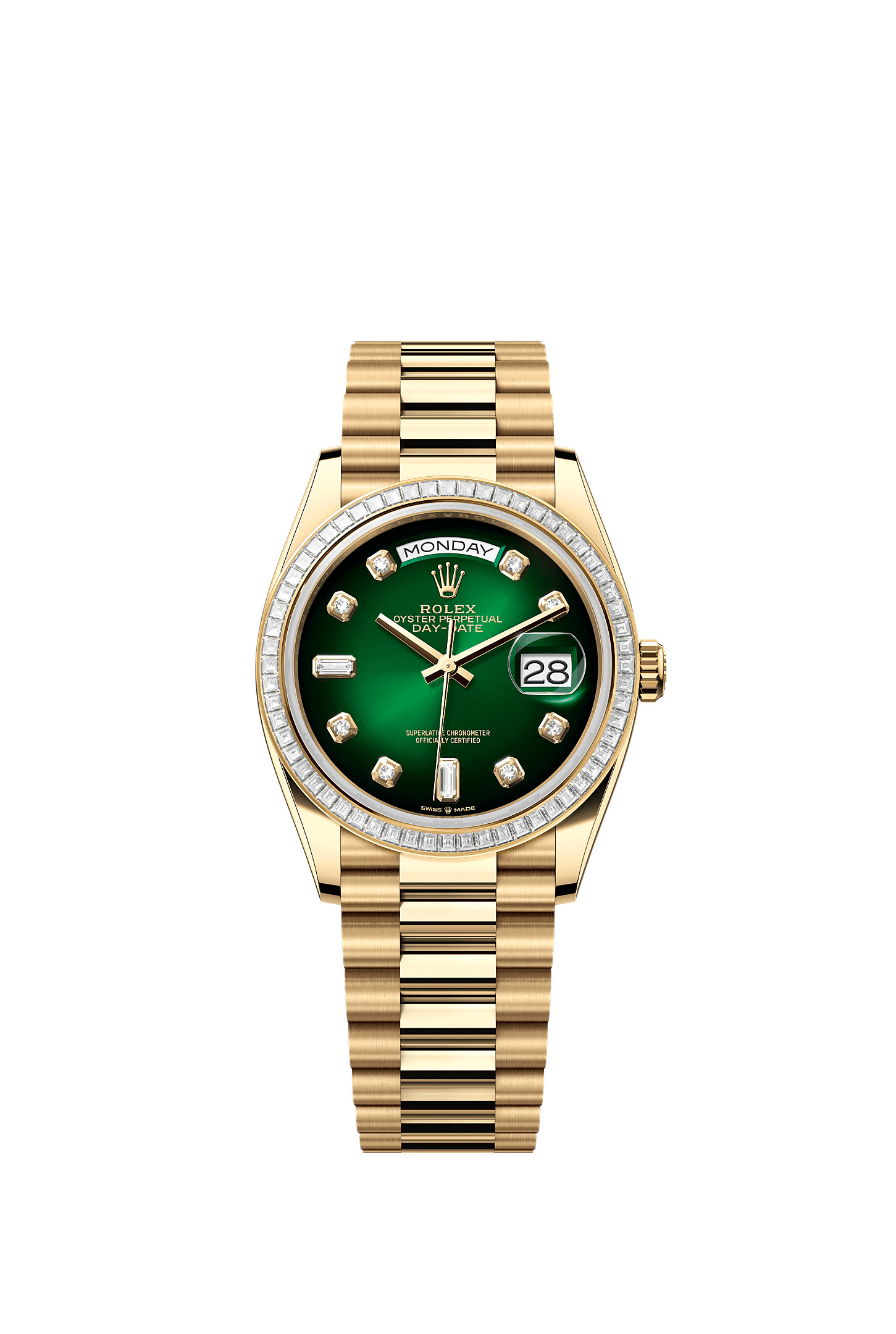 Day-Date 36, Oyster, 36 mm, yellow gold and diamonds, Dial : Green ombré set with diamonds, Rolex