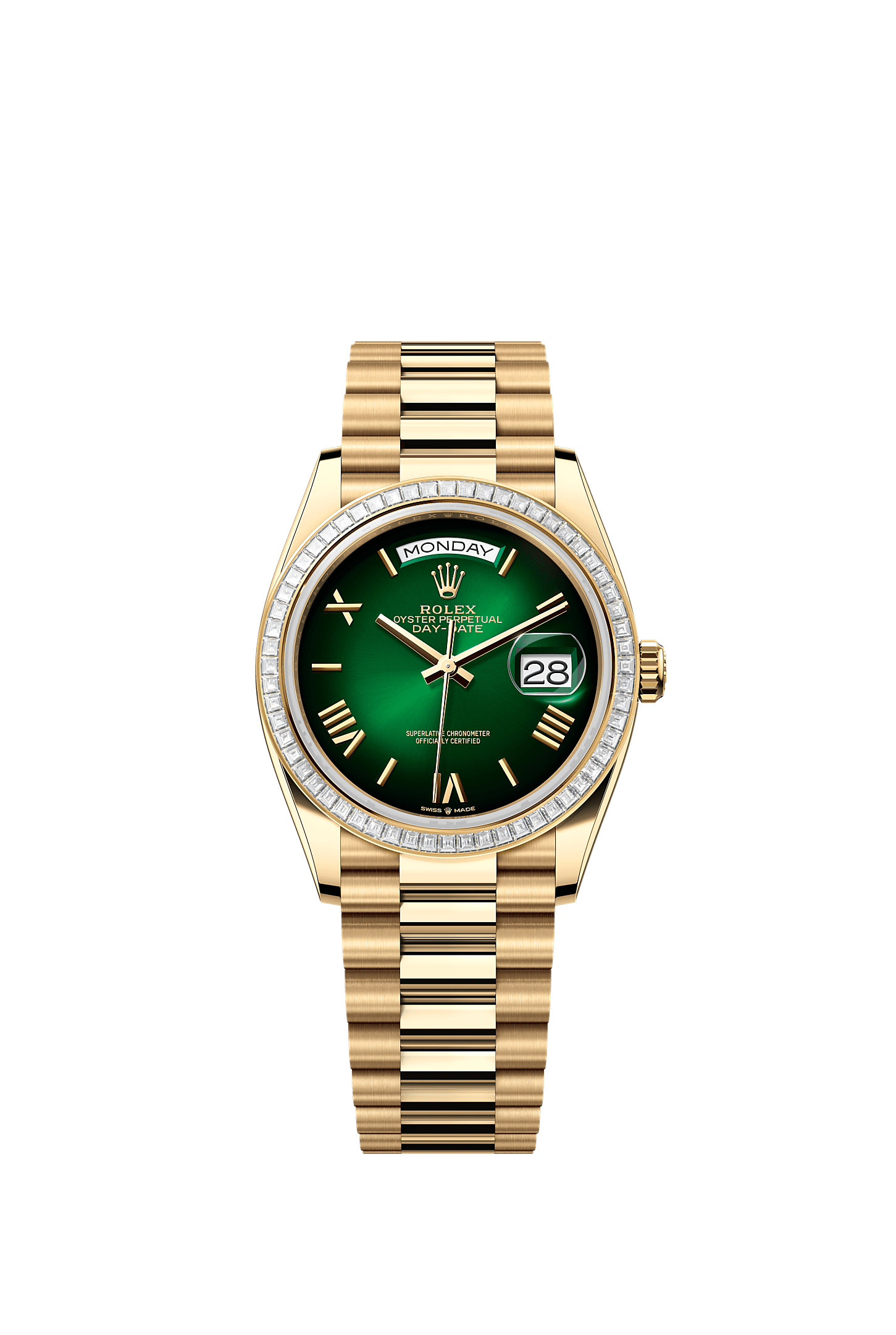 Day-Date 36, Oyster, 36 mm, yellow gold and diamonds, Dial : Green ombré, Rolex