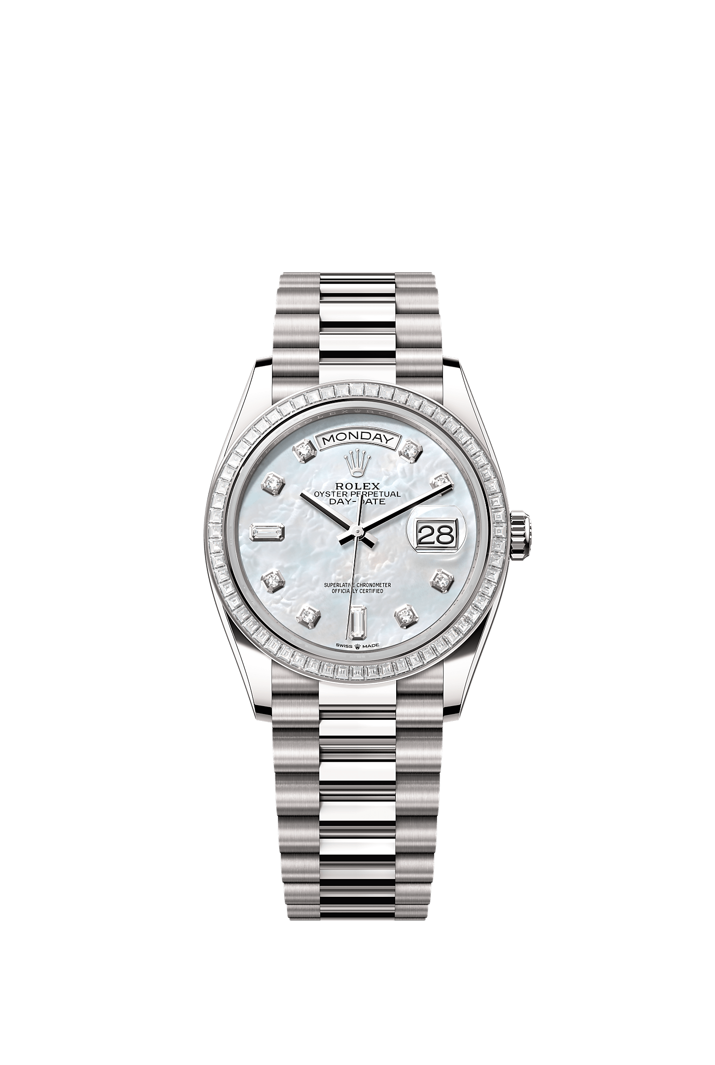 Day-Date 36, Oyster, 36 mm, white gold and diamonds, Dial : White mother-of-pearl set with diamonds, Rolex