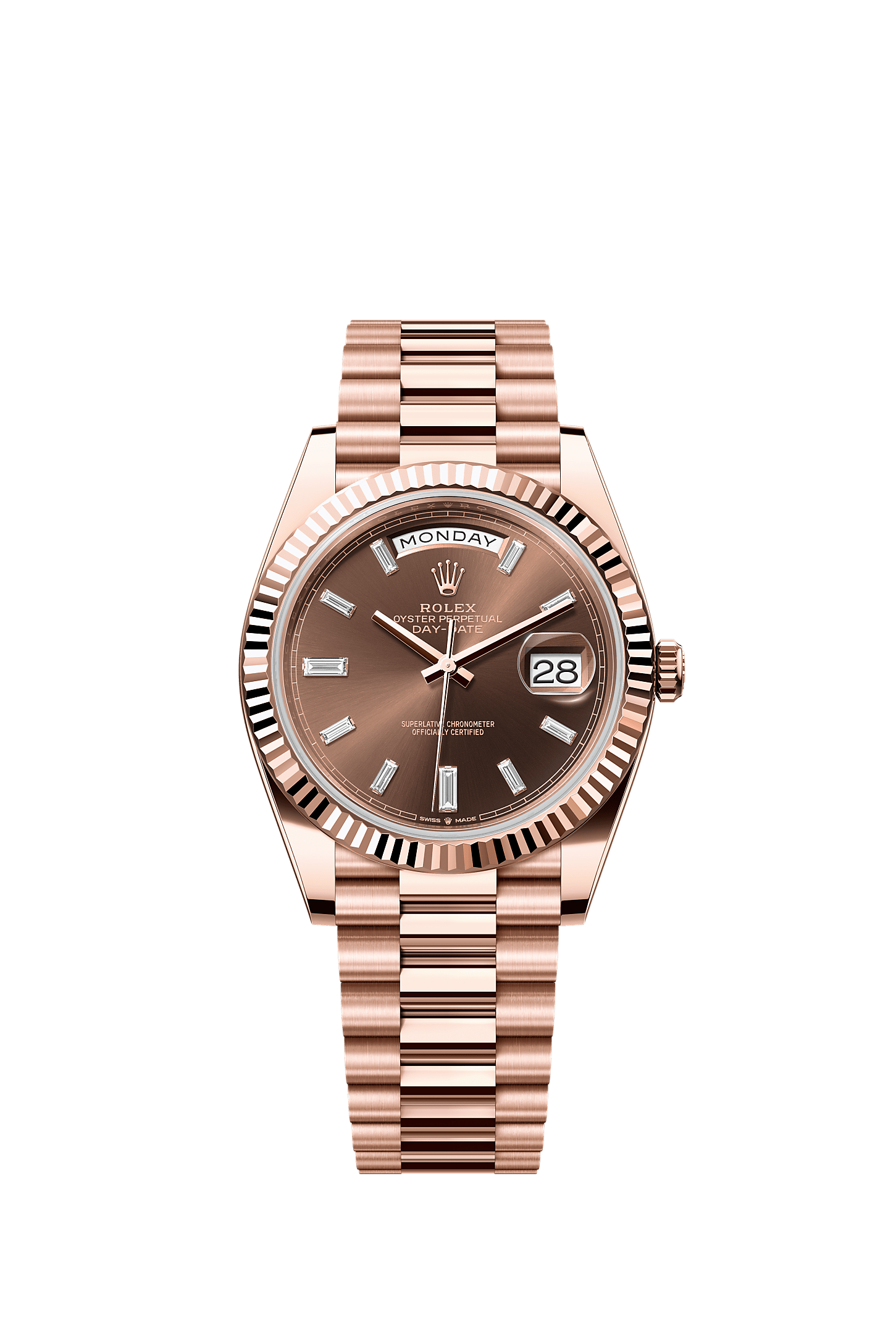 Day-Date 40, Oyster, 40 mm, Everose gold, Dial : Chocolate set with diamonds, Rolex