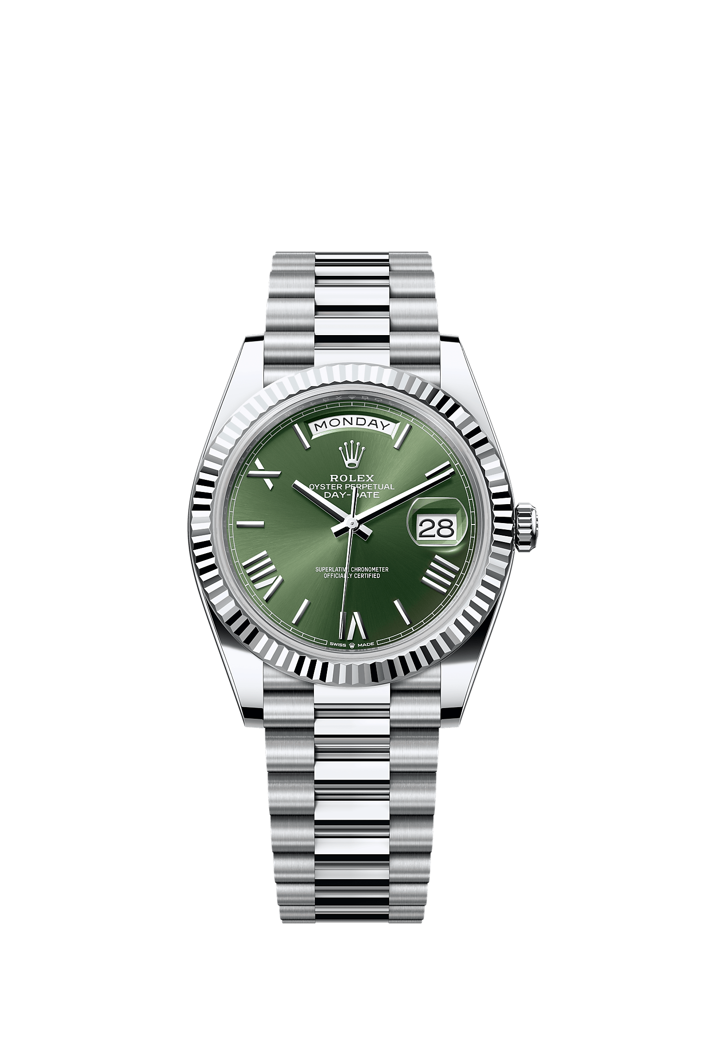 Day-Date 40, Oyster, 40 mm, platinum, Dial : Olive green, Rolex