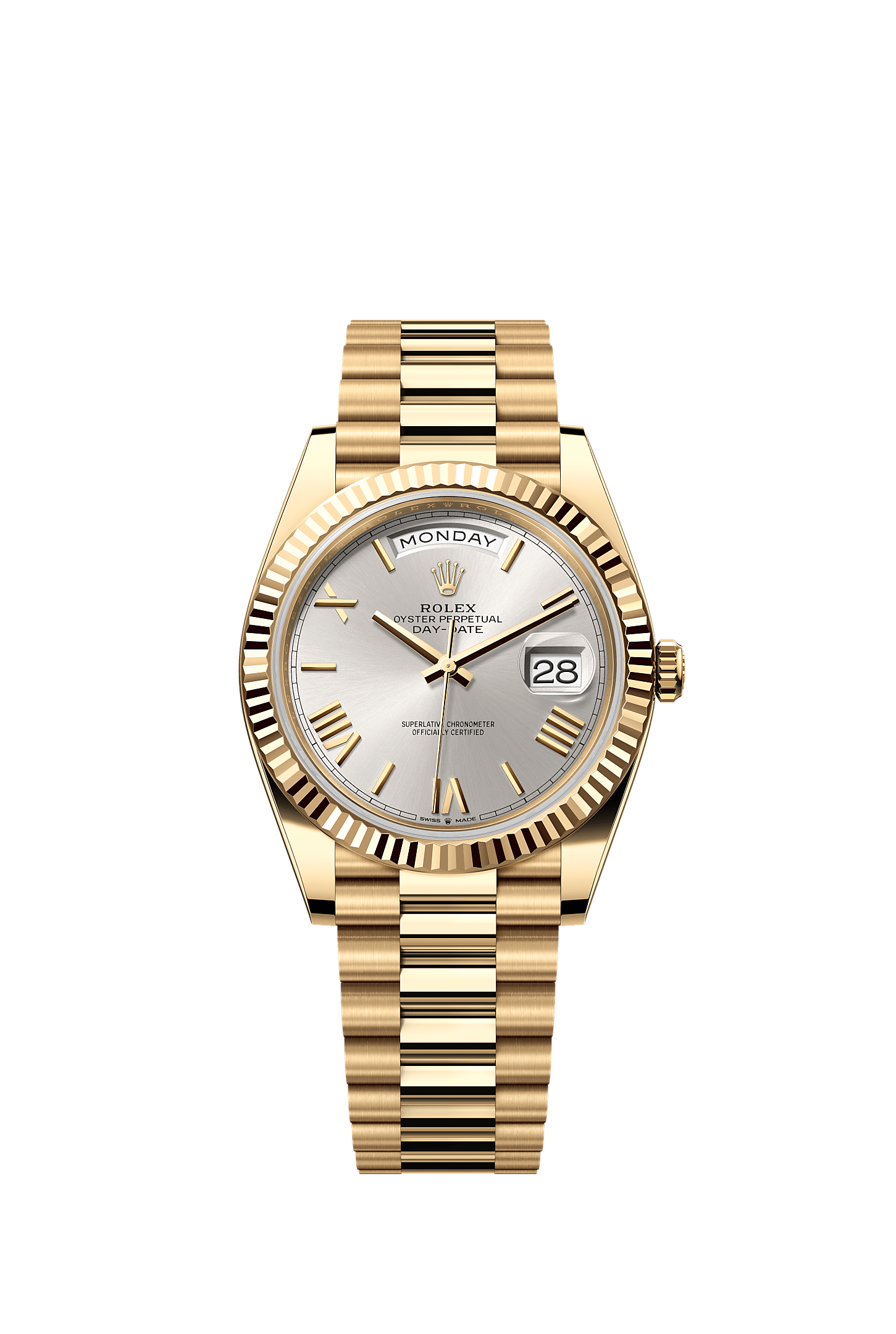 Day-Date 40, Oyster, 40 mm, yellow gold, Dial : Silver, Rolex