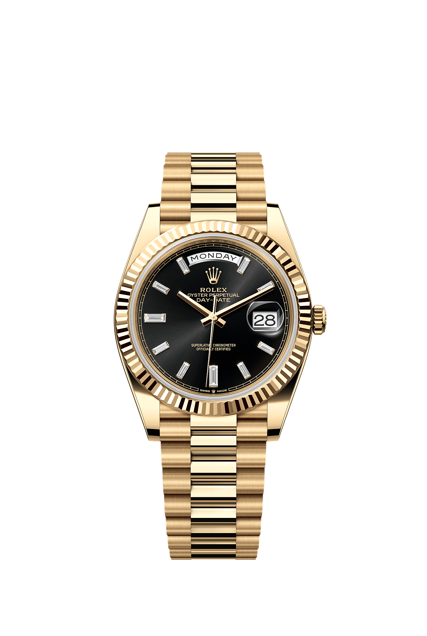 Day-Date 40, Oyster, 40 mm, yellow gold, Dial : Bright black set with diamonds, Rolex