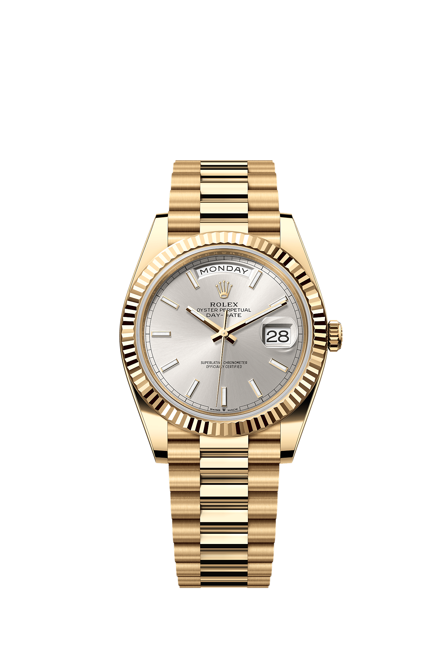 Day-Date 40, Oyster, 40 mm, yellow gold, Dial : Silver, Rolex