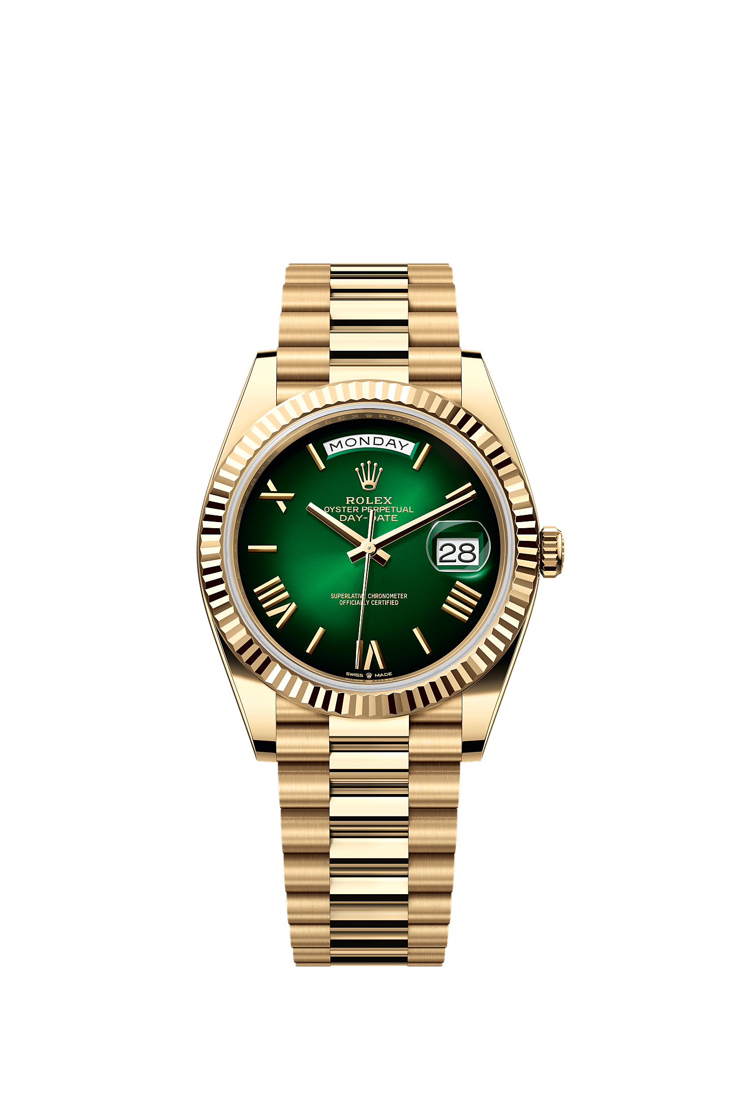 Day-Date 40, Oyster, 40 mm, yellow gold, Dial : Green ombré, Rolex