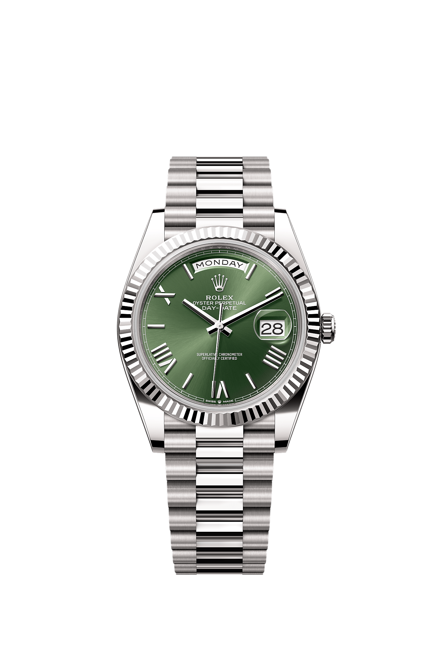 Day-Date 40, Oyster, 40 mm, white gold, Dial : Olive green, Rolex