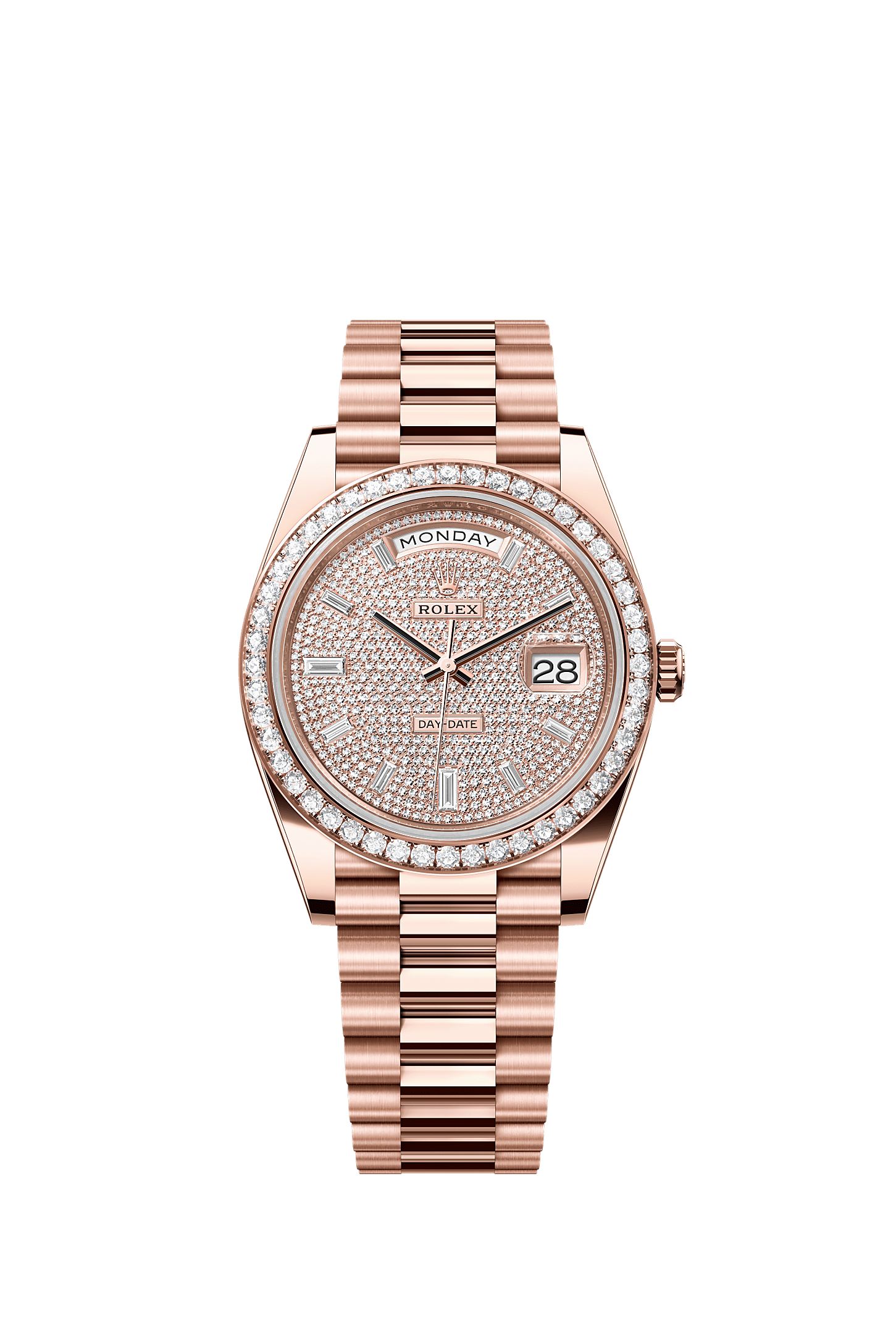 Day-Date 40, Oyster, 40 mm, Everose gold and diamonds, Dial : Diamond-paved, Rolex