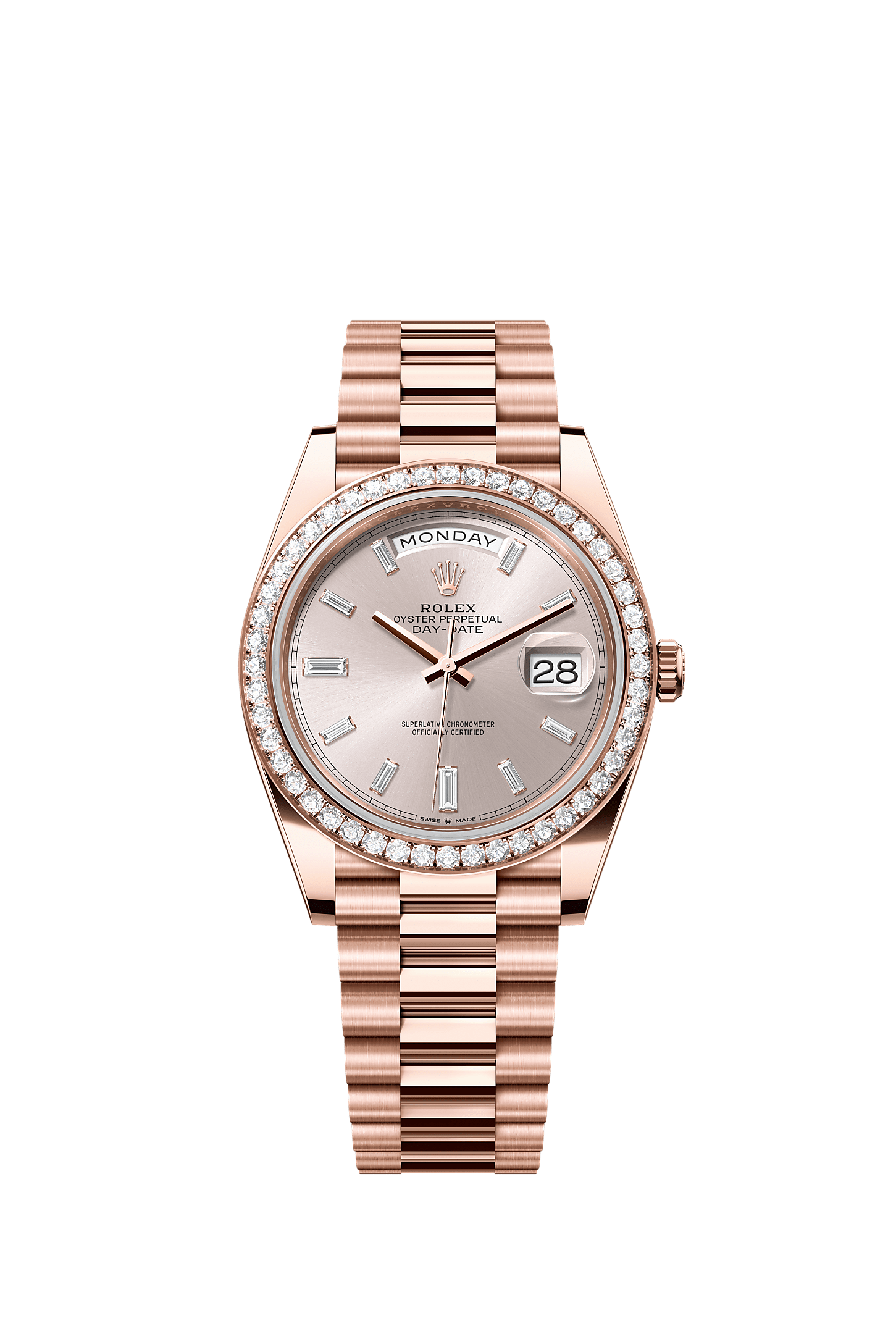Day-Date 40, Oyster, 40 mm, Everose gold and diamonds, Dial : Sundust set with diamonds, Rolex