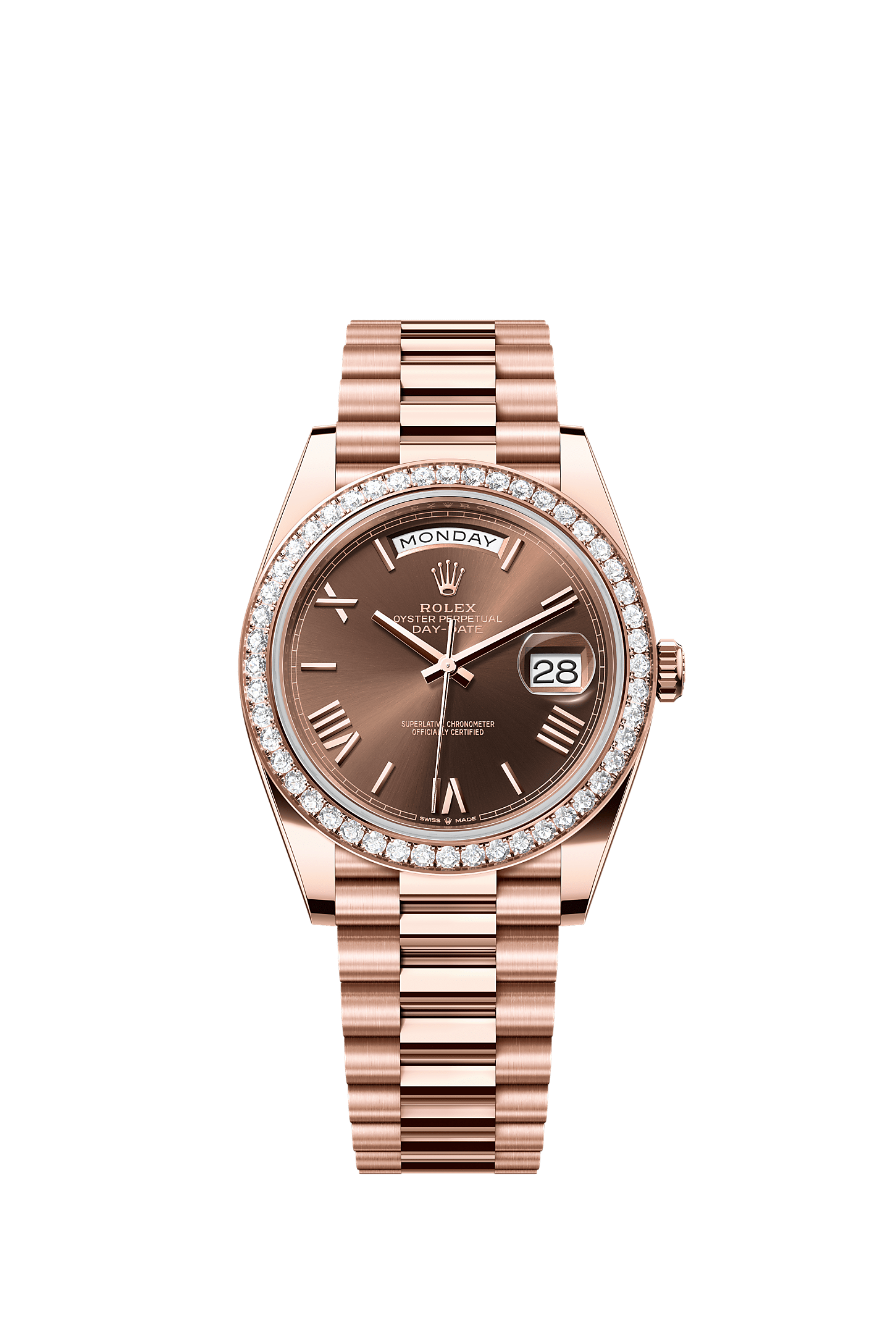 Day-Date 40, Oyster, 40 mm, Everose gold and diamonds, Dial : Chocolate, Rolex
