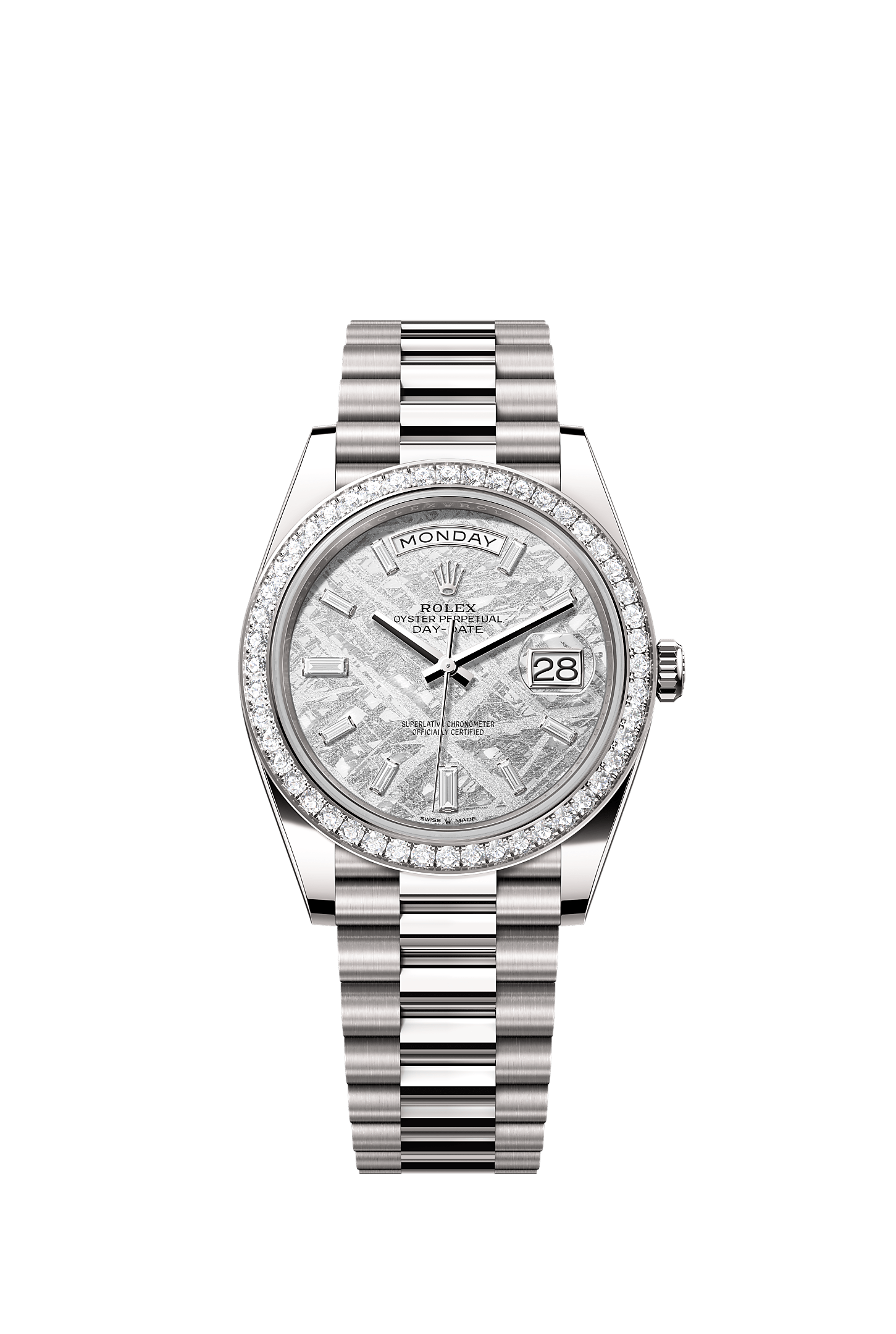 Day-Date 40, Oyster, 40 mm, white gold and diamonds, Dial : Meteorite set with diamonds, Rolex