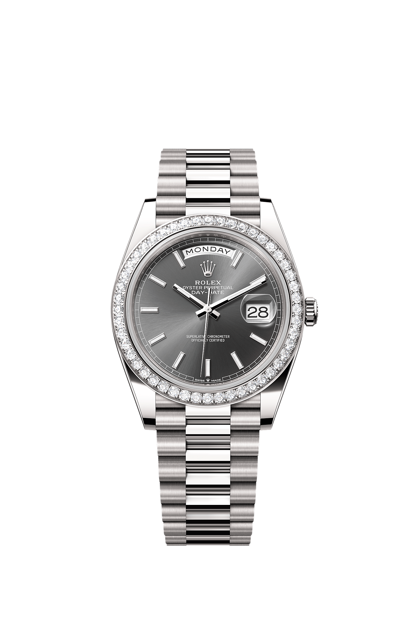 Day-Date 40, Oyster, 40 mm, white gold and diamonds, Dial : Slate, Rolex